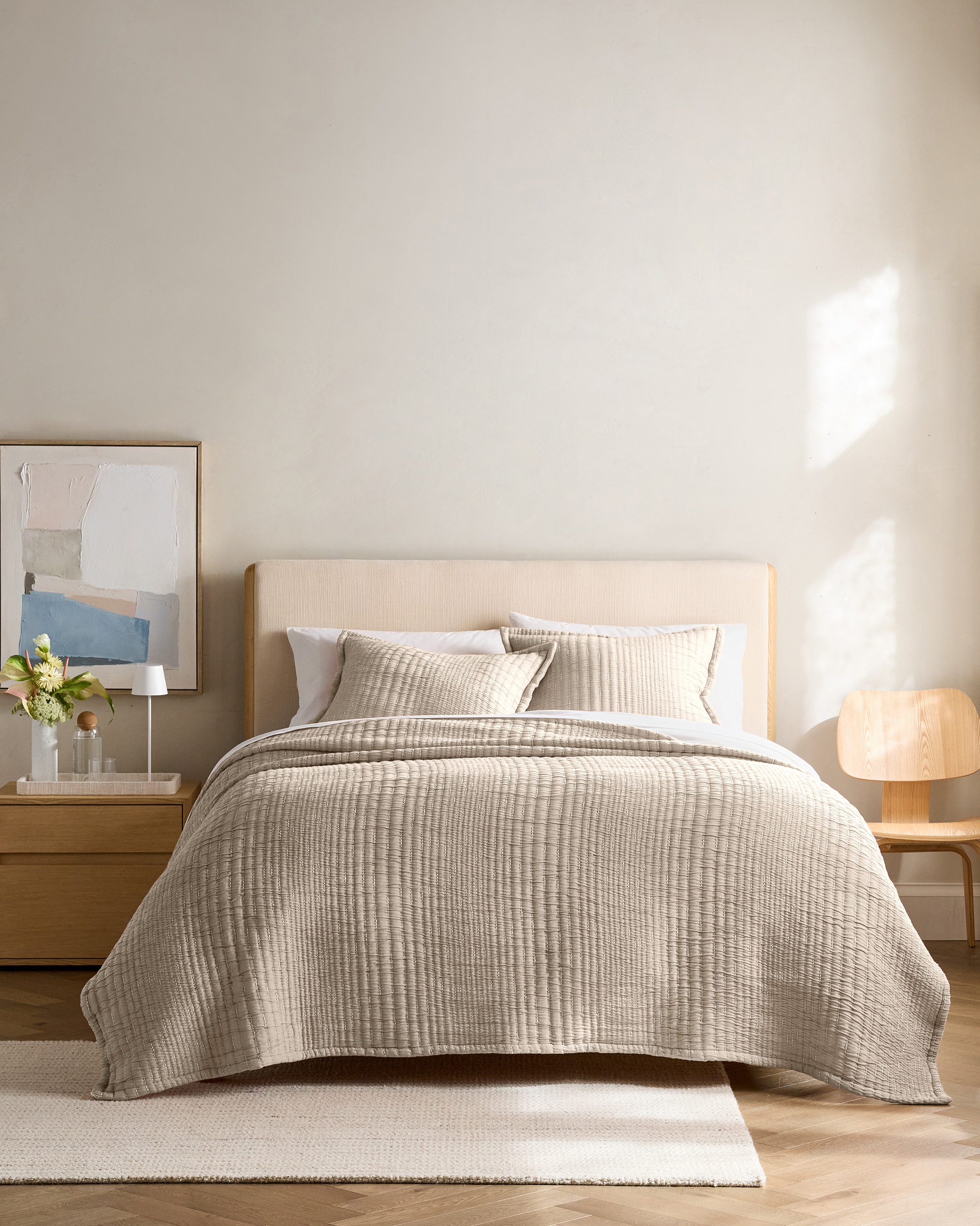 Sand Organic Cotton Channel Stitch Coverlet Set
