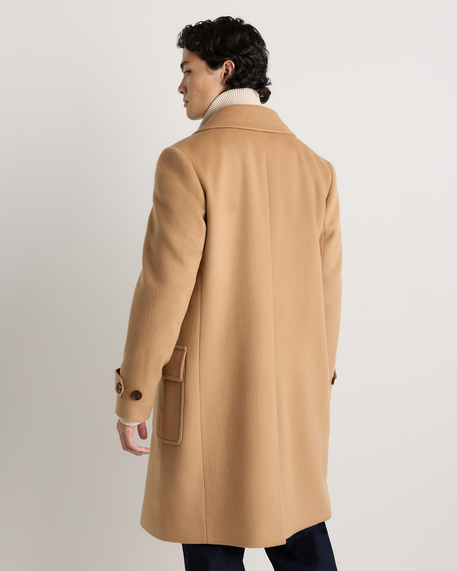 Wool Cashmere Double-Breasted Officer Topcoat in Caramel