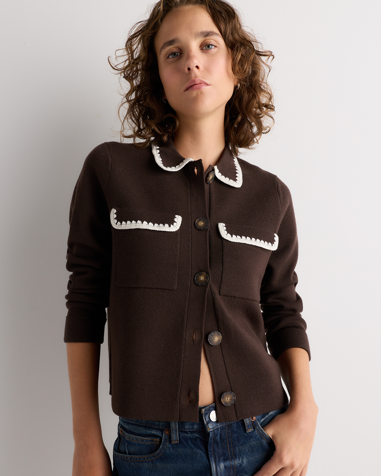 Australian Merino Wool Crochet Trim Sweater Jacket