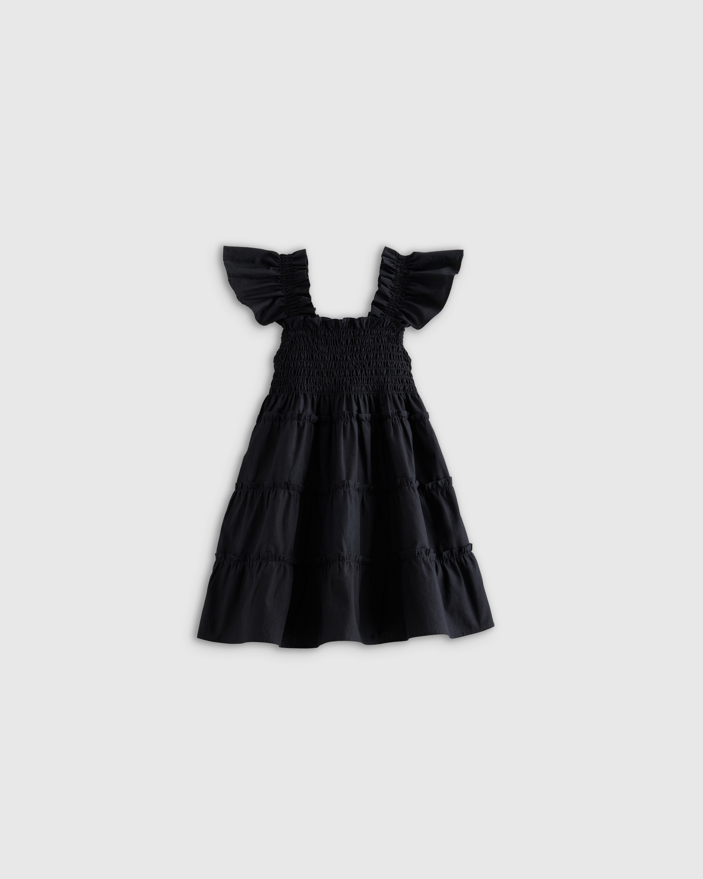 Black 100% Organic Cotton Poplin Smocked Dress