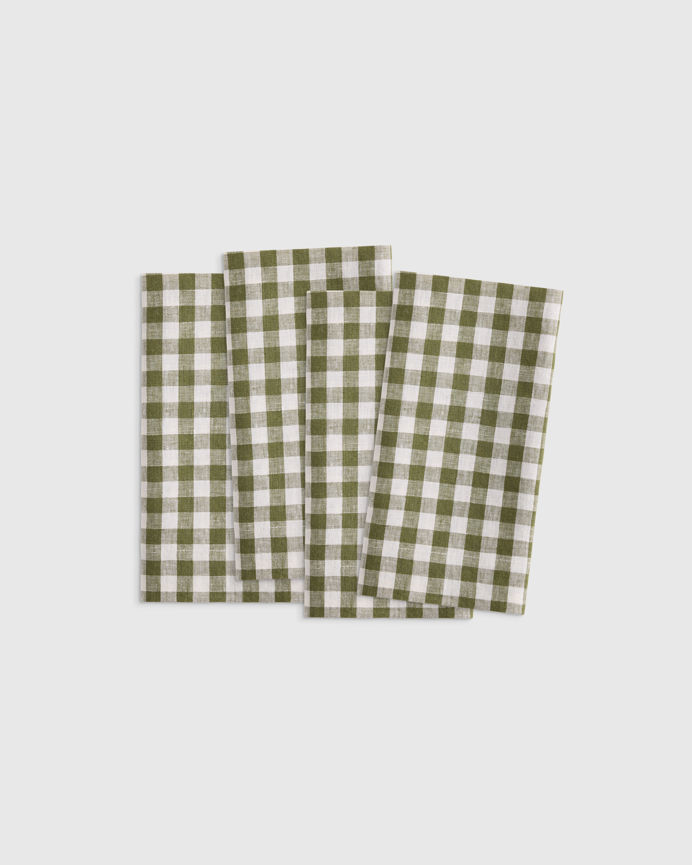 Olive European Linen Wide-Hem Gingham Napkins (Set of 4)