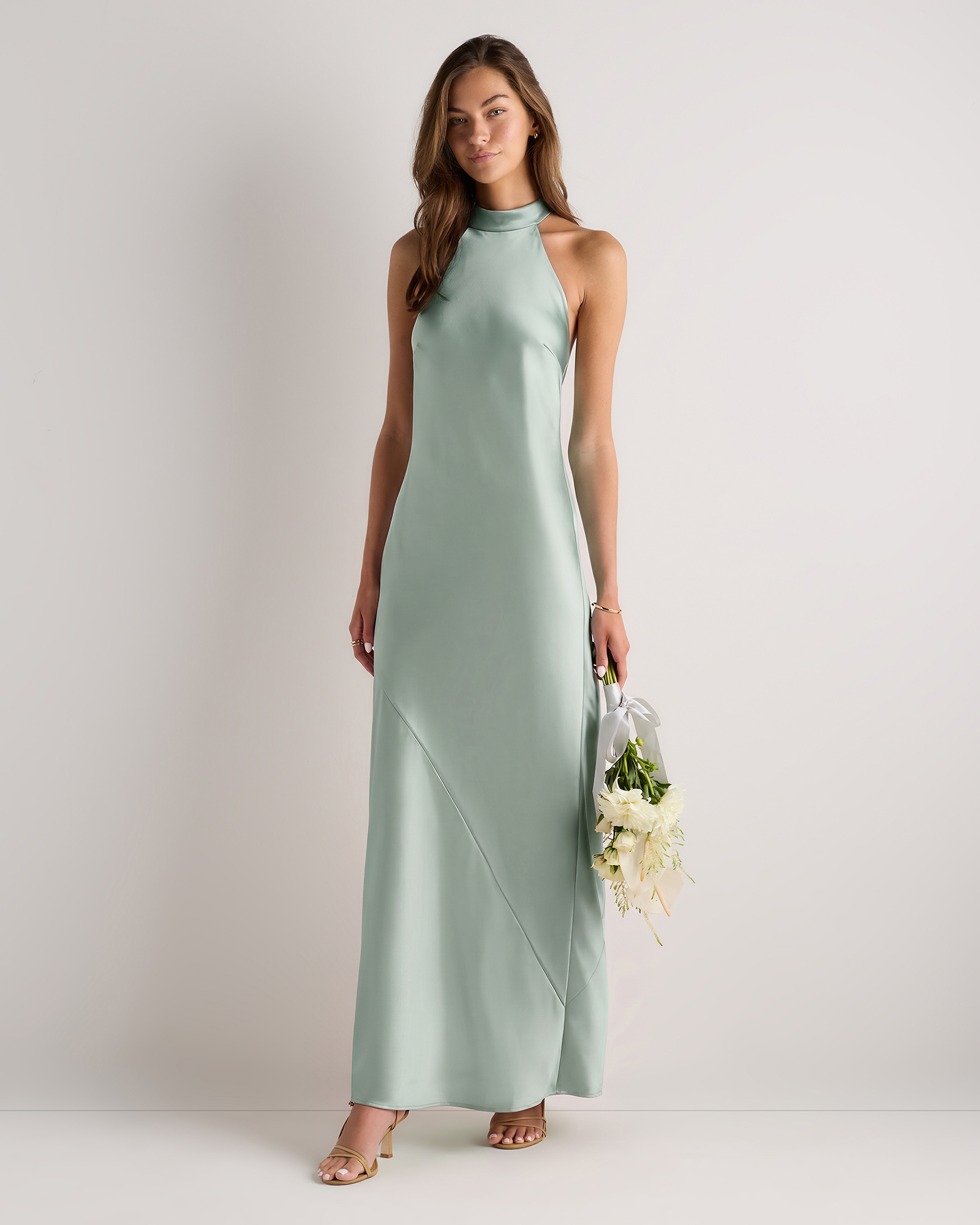 Garden Sage Green Catalina Stretch Satin Dress