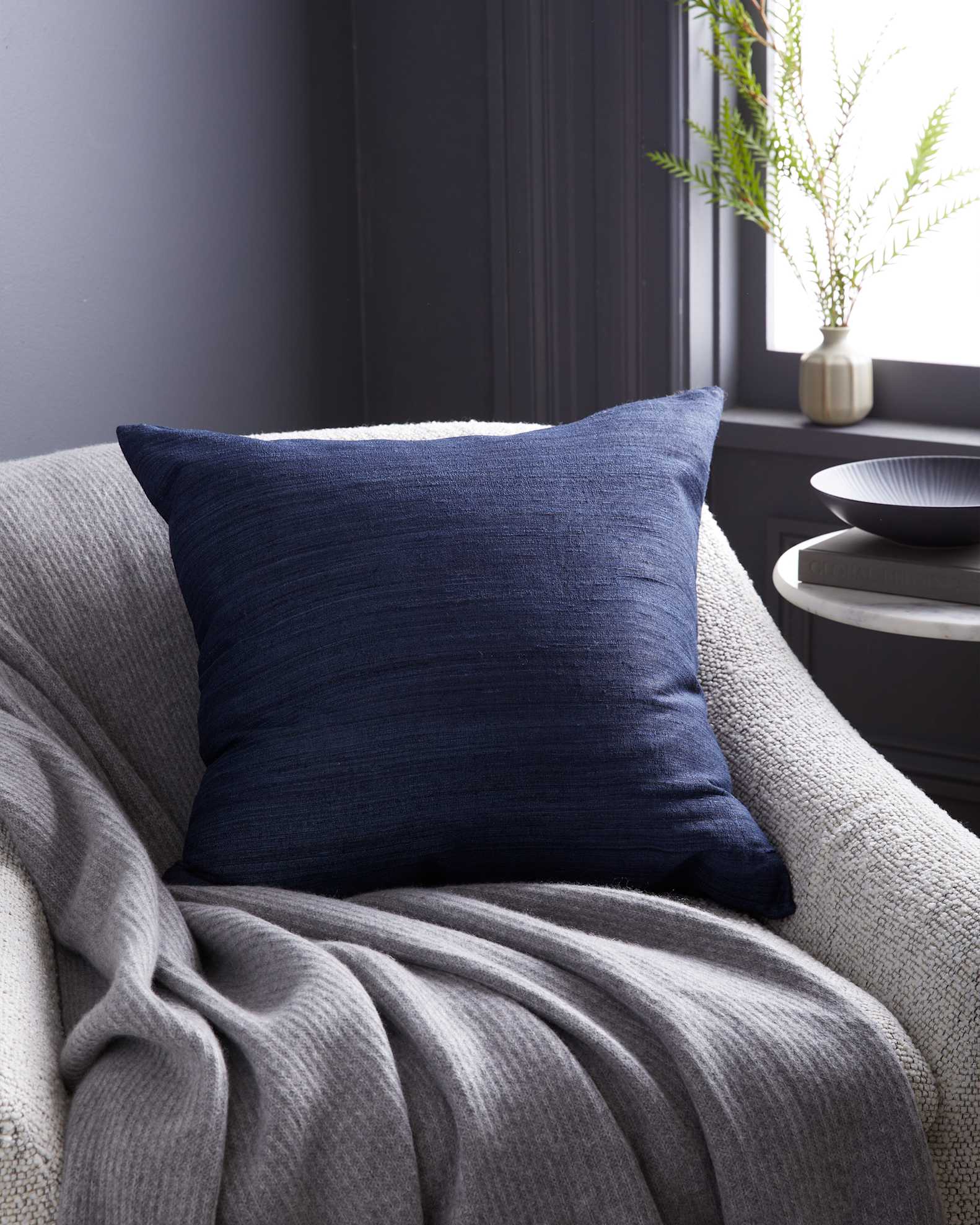 Raw Silk Pillow Cover in Navy - Main Image