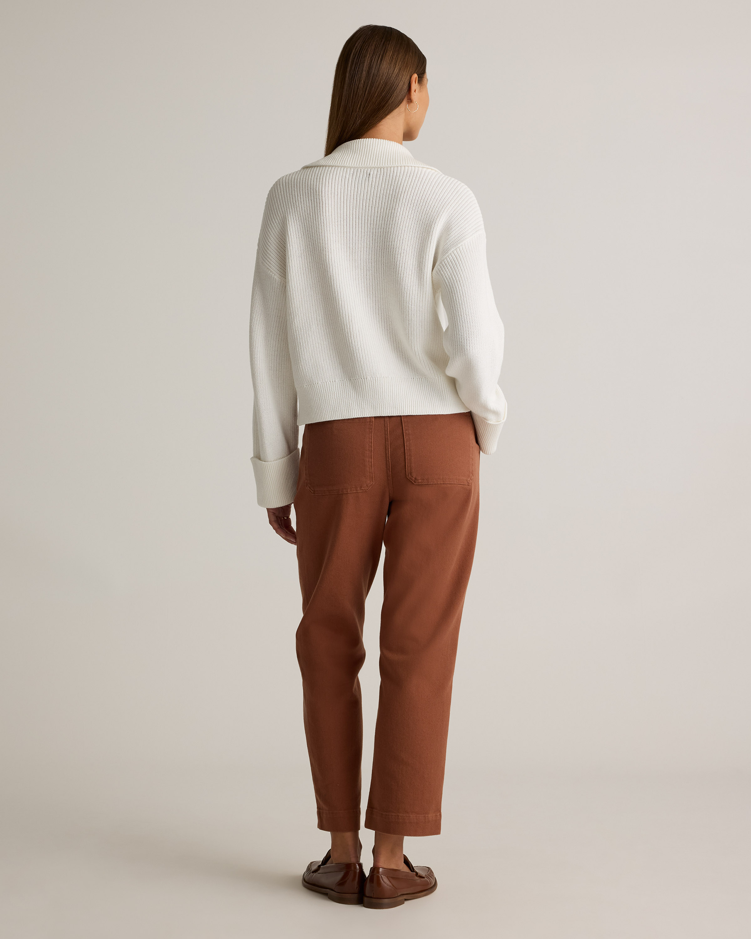 Organic Stretch Cotton Twill Straight Leg Cropped Pants
