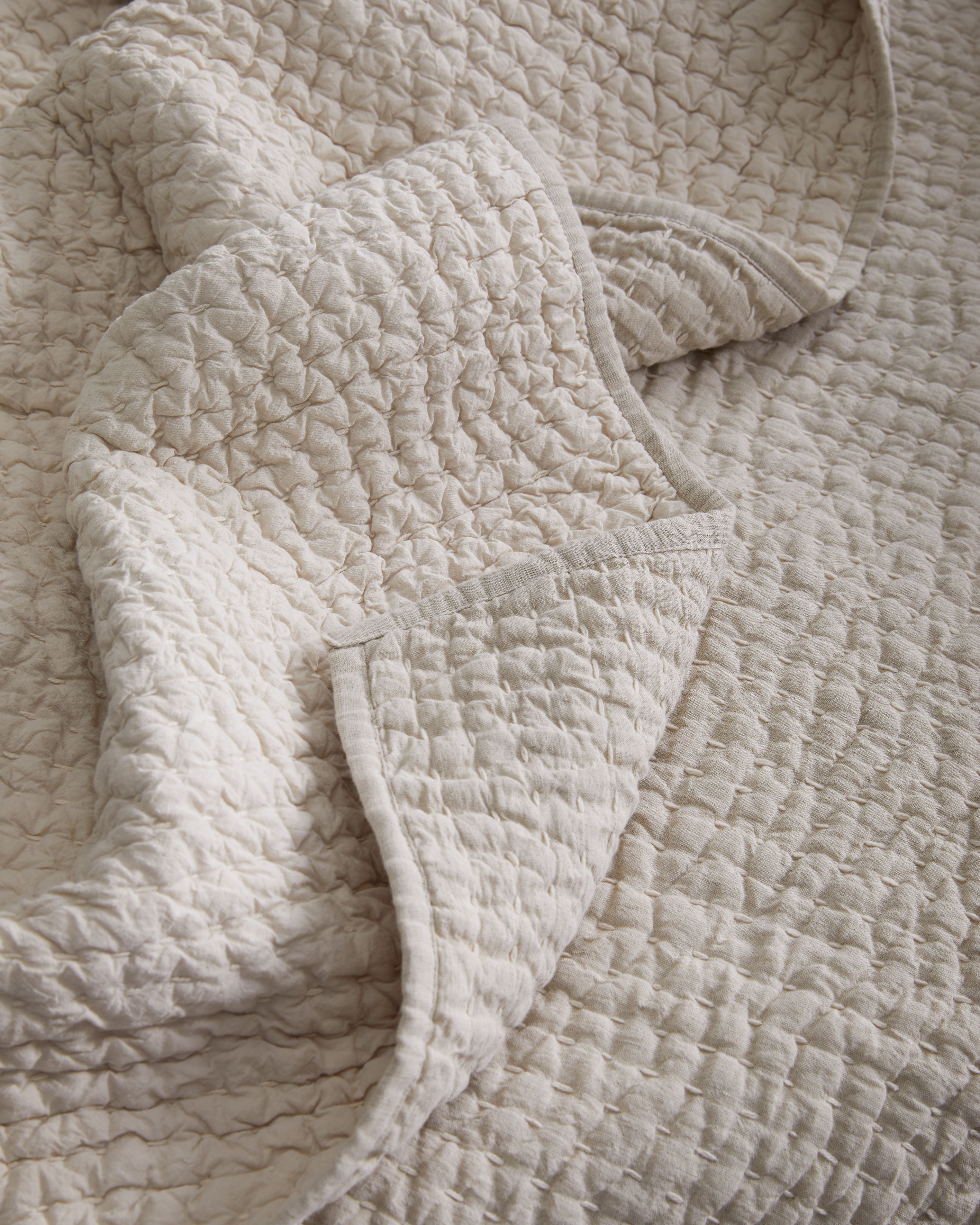 European Linen Cotton Stitch Quilt Set - Natural