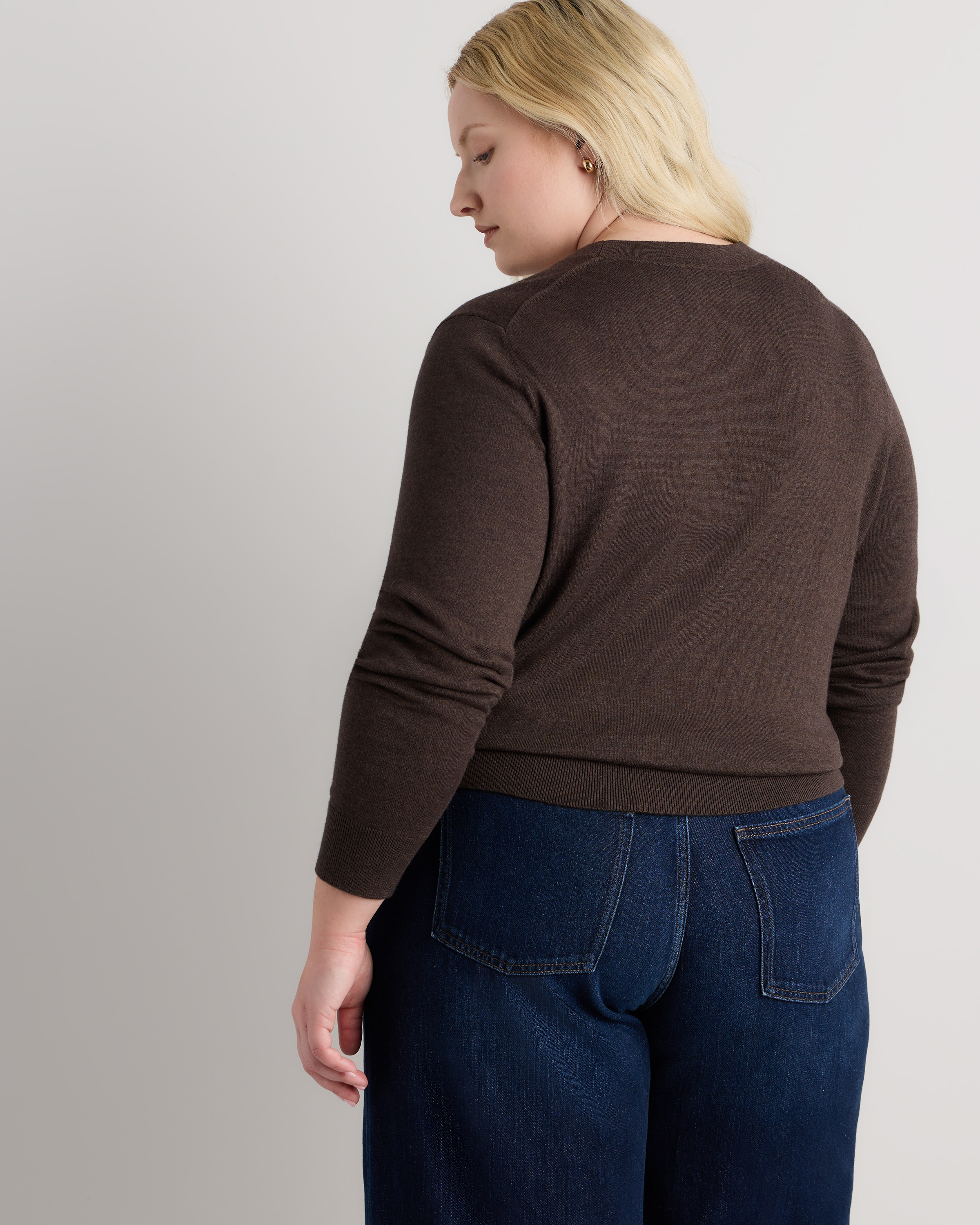 Plus Size Lightweight Cotton Cashmere V-Neck Sweater in Mocha 