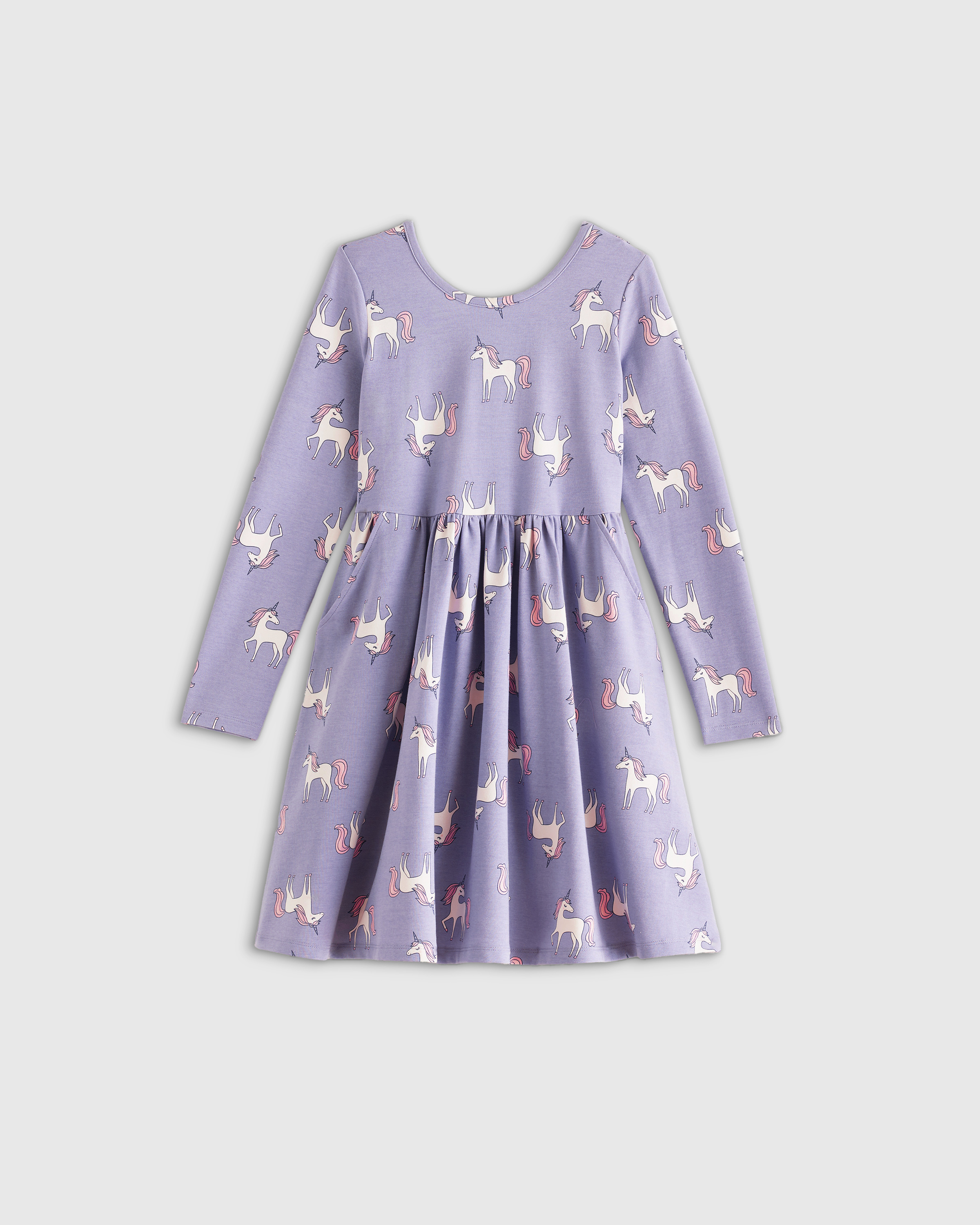 Lilac Unicorn Organic Cotton Long Sleeve Skater Dress 