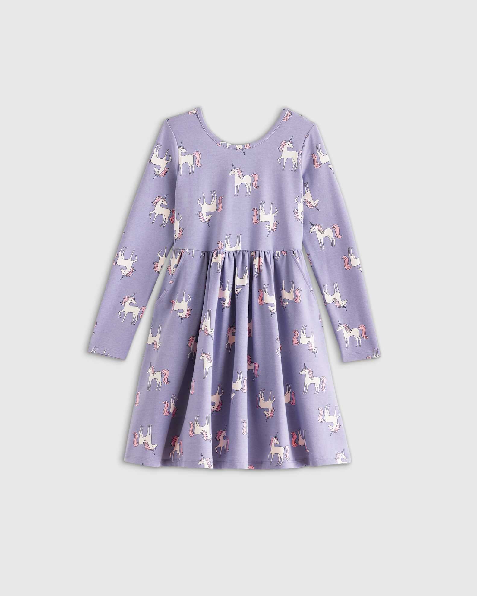 Long Sleeve Skater Dress in Lilac Unicorn, Size 3T, Organic Cotton by Quince - Toddler Long Sleeve Skater Dress in Lilac Unicorn, Size 3T, Organic Cotton by Quince - Toddler