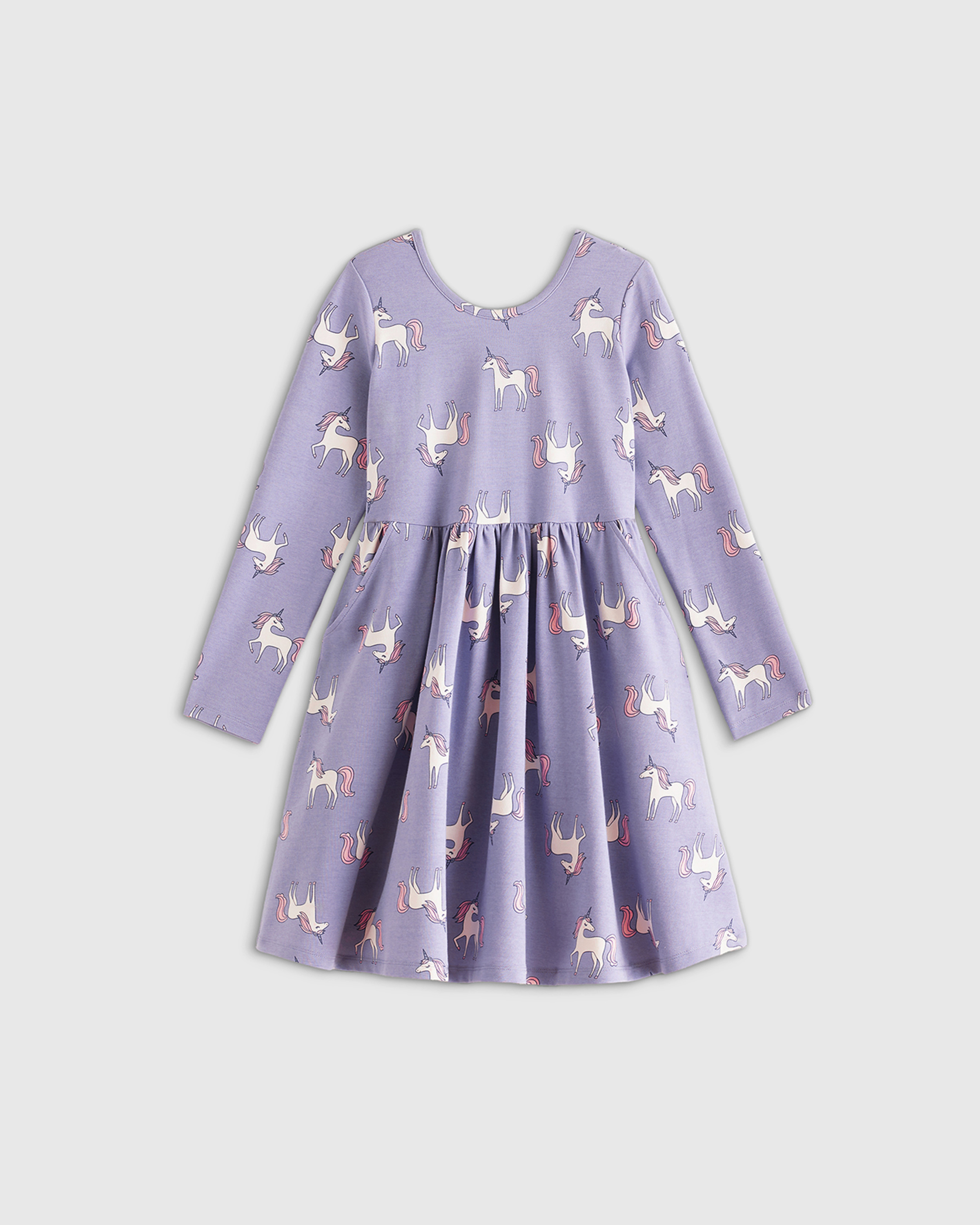 Lilac Unicorn Organic Cotton Long Sleeve Skater Dress 