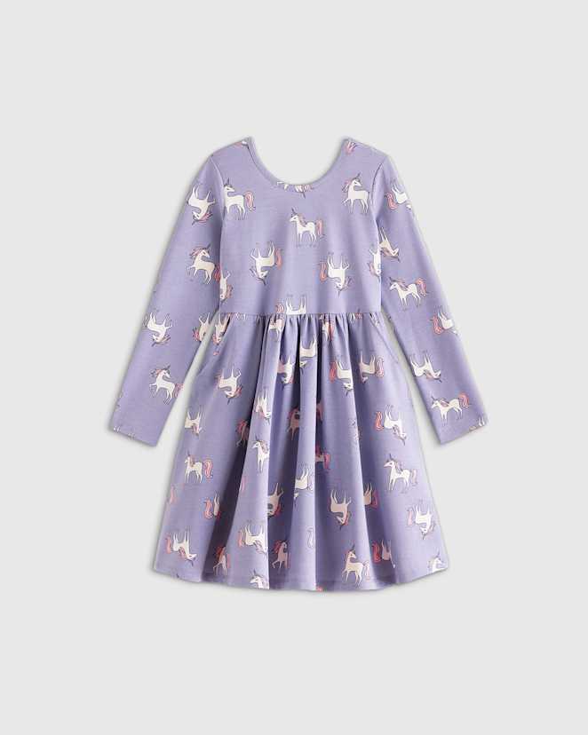 Lilac Unicorn Robe patineuse à manches longues en coton biologique