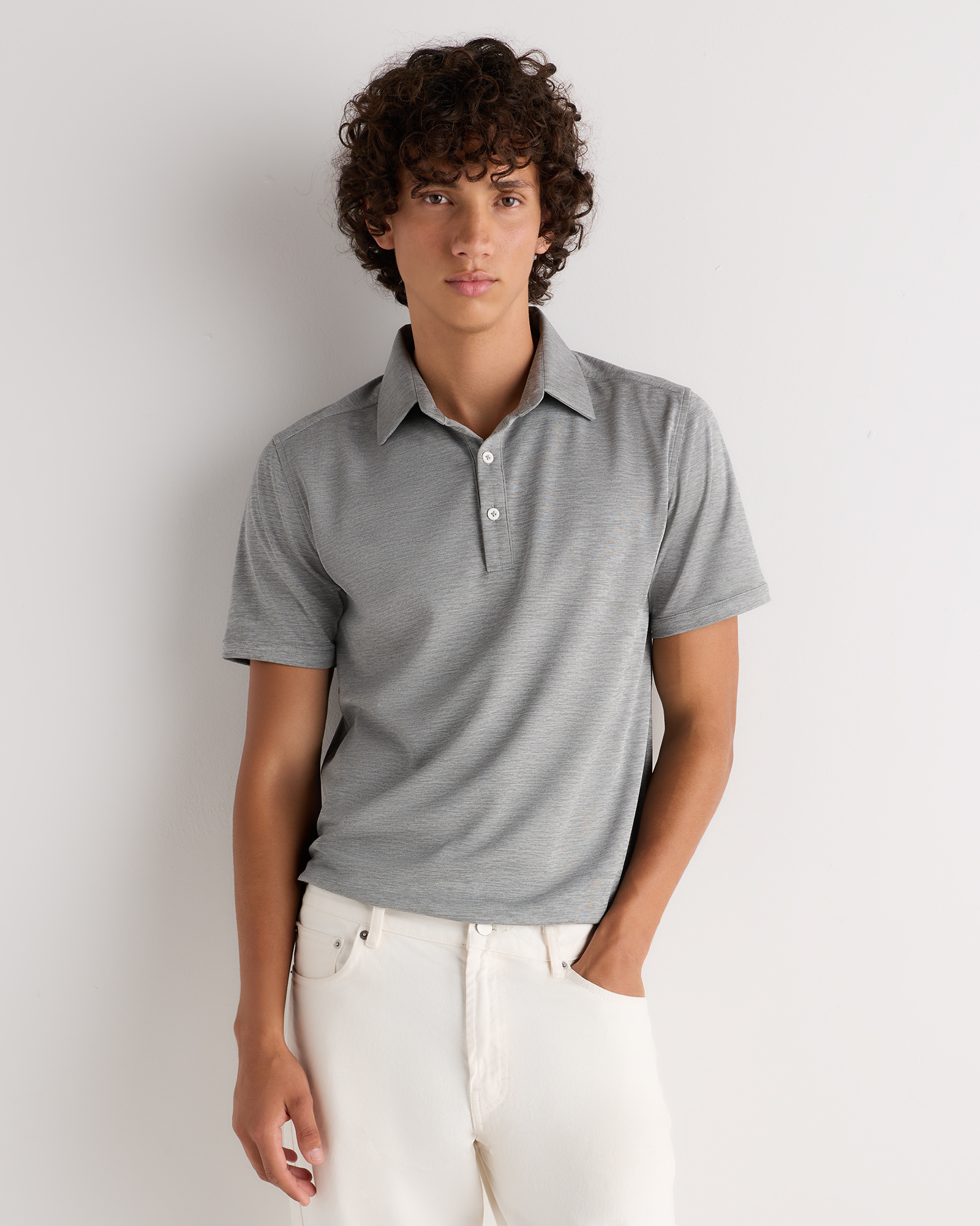 Heather Grey Commuter Stretch Pique Polo