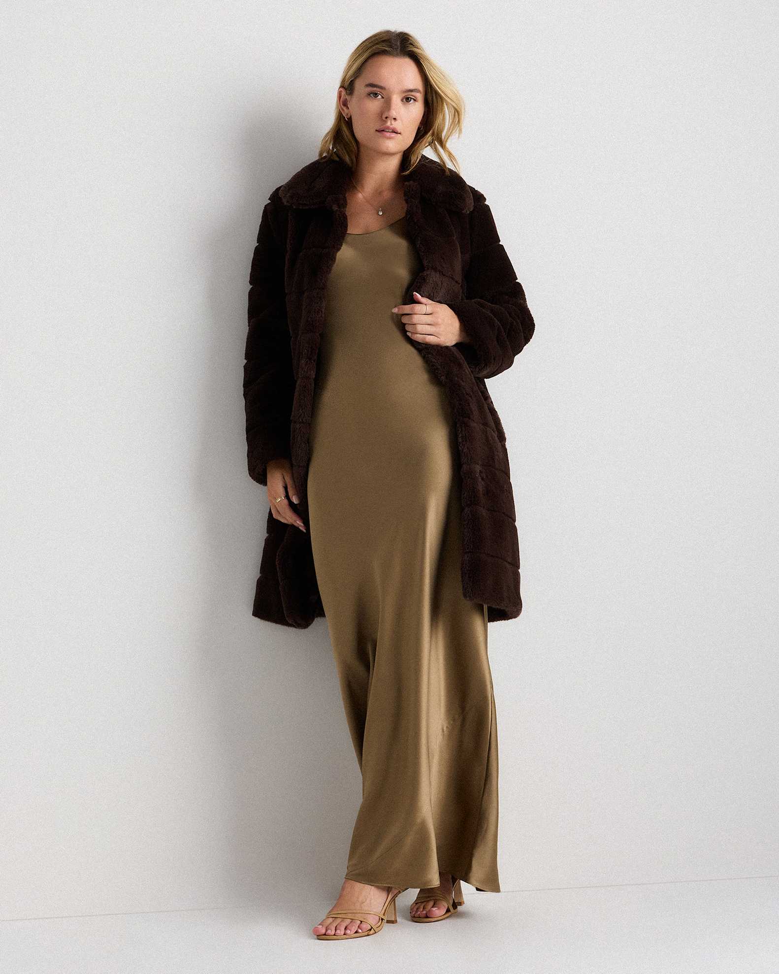 Women's Faux Fur Long Coat in Coffee Bean Brown, Size XS, Recycled Polyester by Quince Women's Faux Fur Long Coat in Coffee Bean Brown, Size XS, Recycled Polyester by Quince