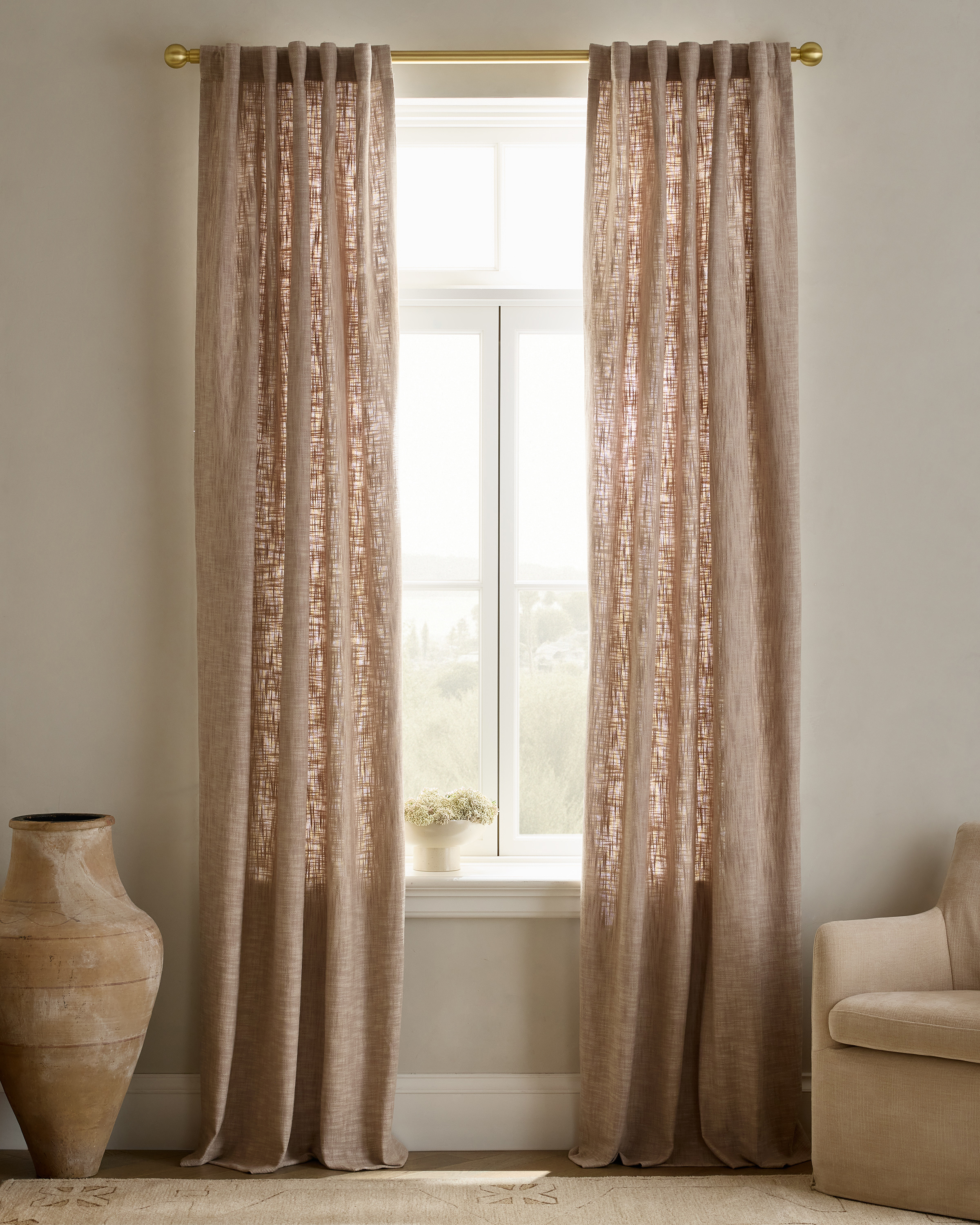 Textured Cotton Curtain, 48x84, Flax