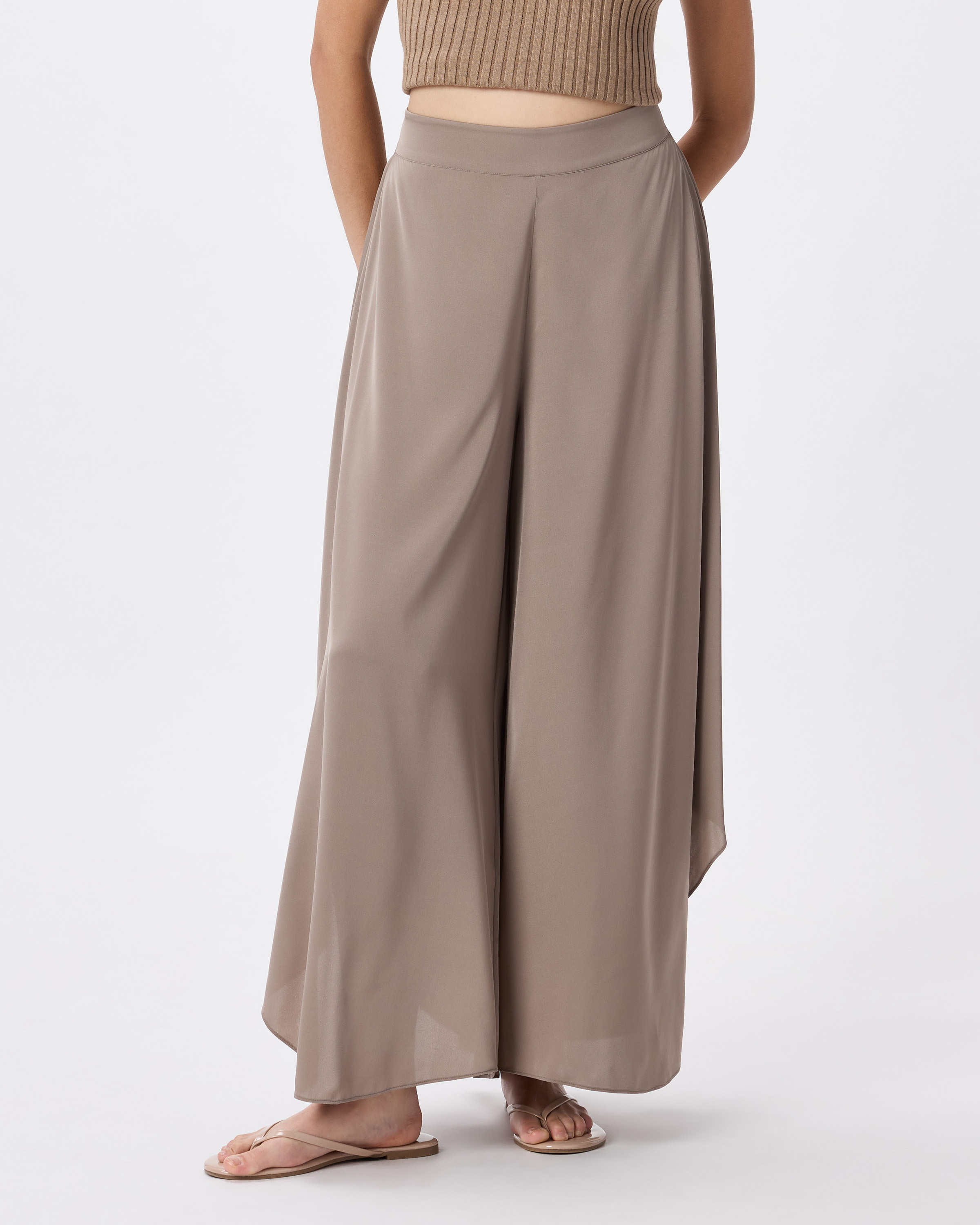 Morel Grey Pantalon palazzo en soie extensible lavable