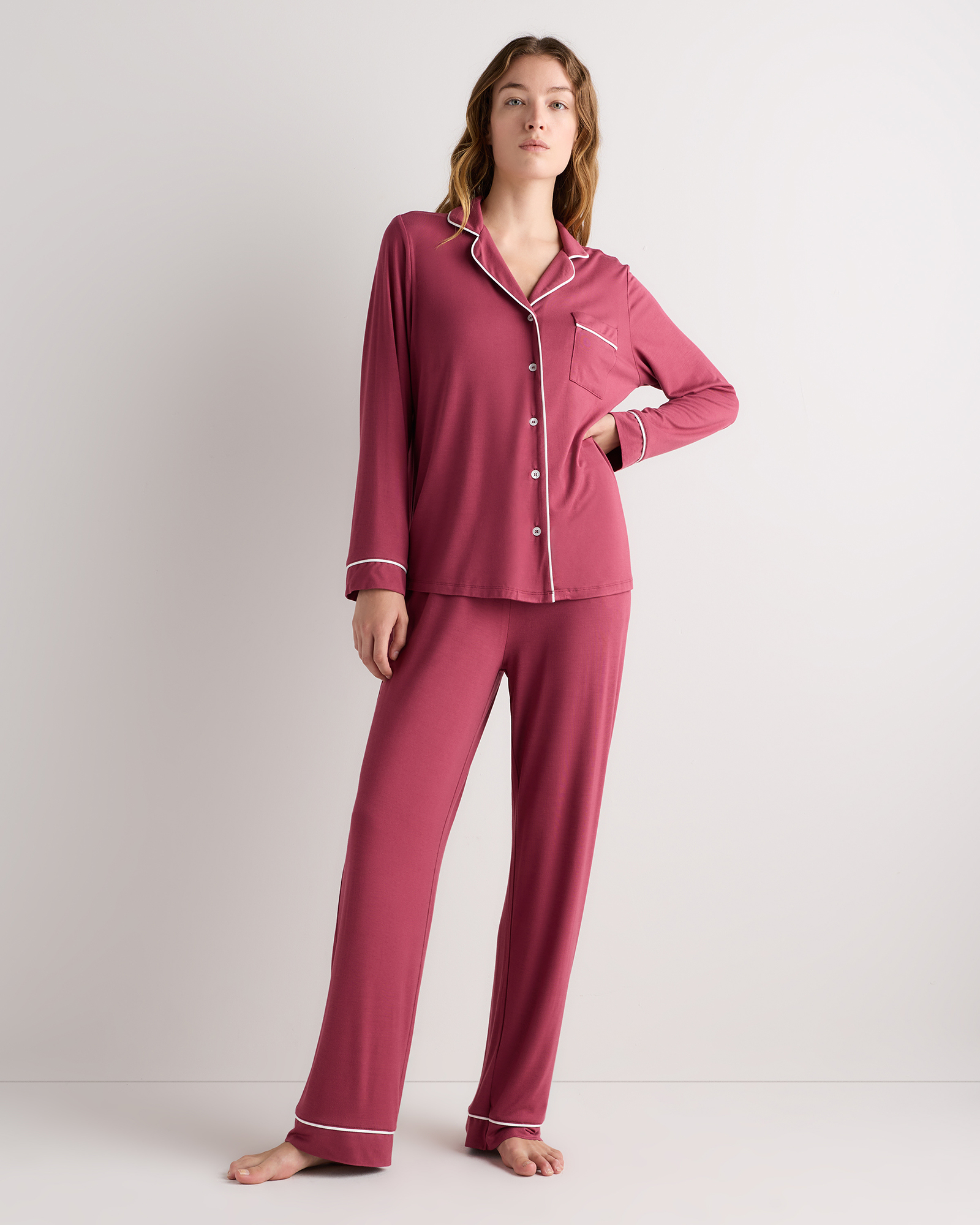 Faded Maroon Bamboo Jersey Long Sleeve Pajama Set