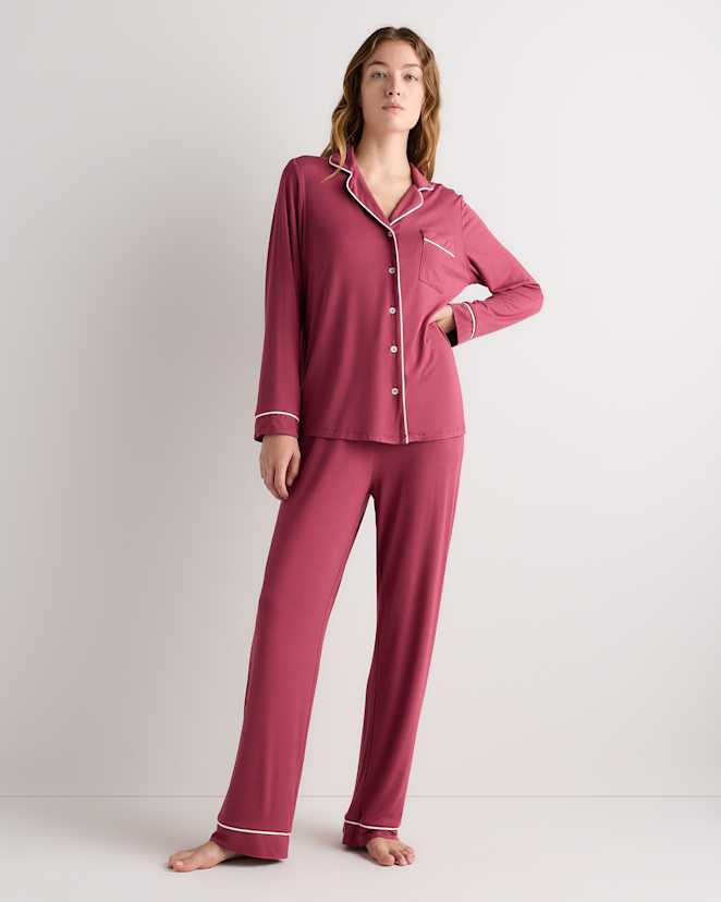 Faded Maroon Bamboo Jersey Long Sleeve Pajama Set