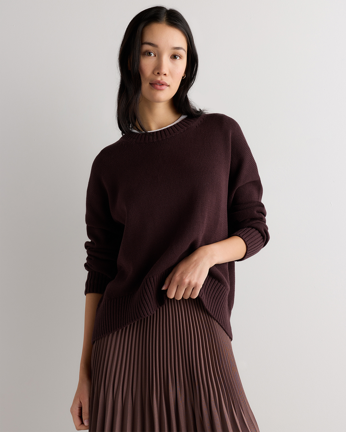 Chocolate Plum Brown 100% Organic Cotton Boyfriend Crew Sweater