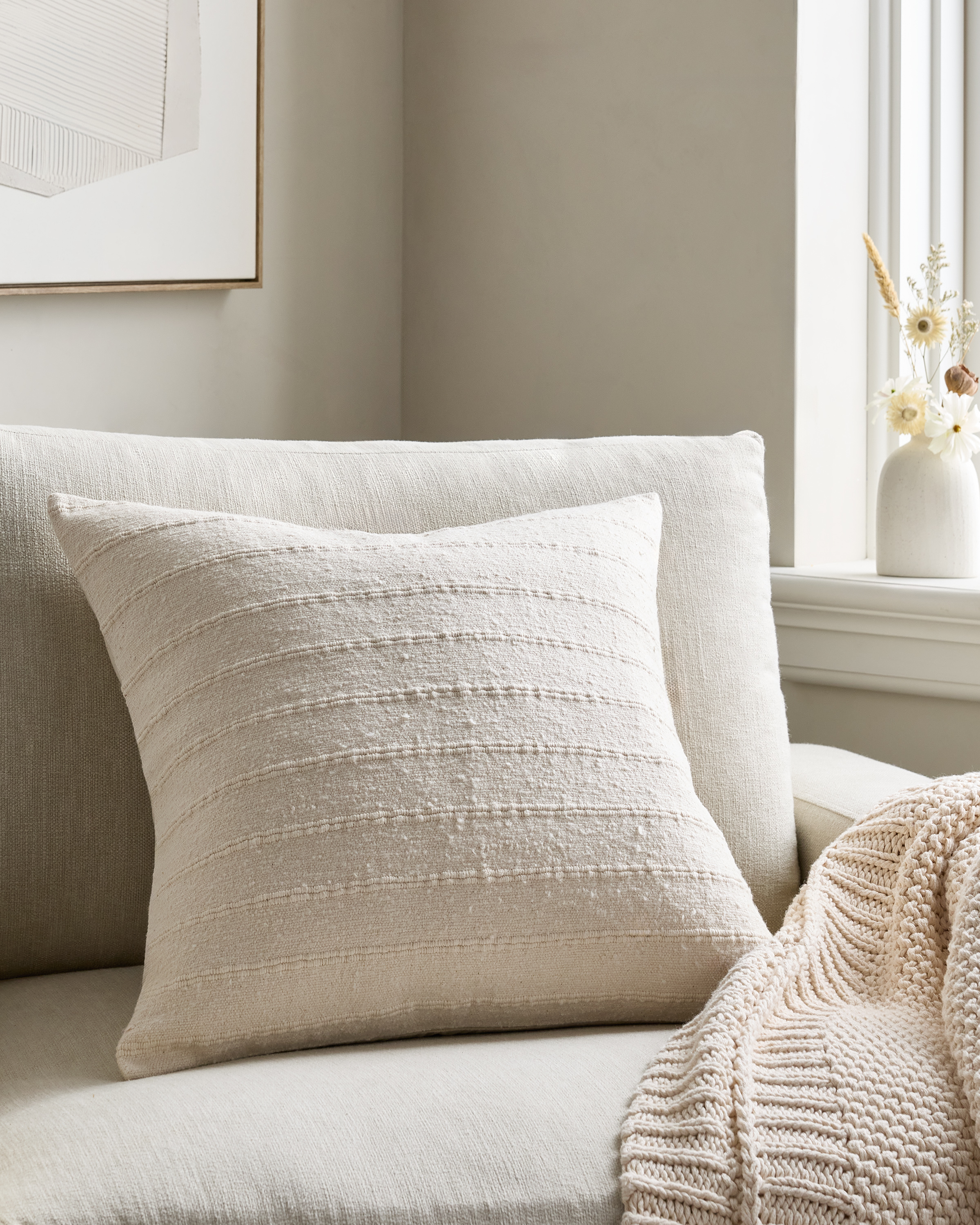 Natural Textured Striped Cotton Pillow Cover