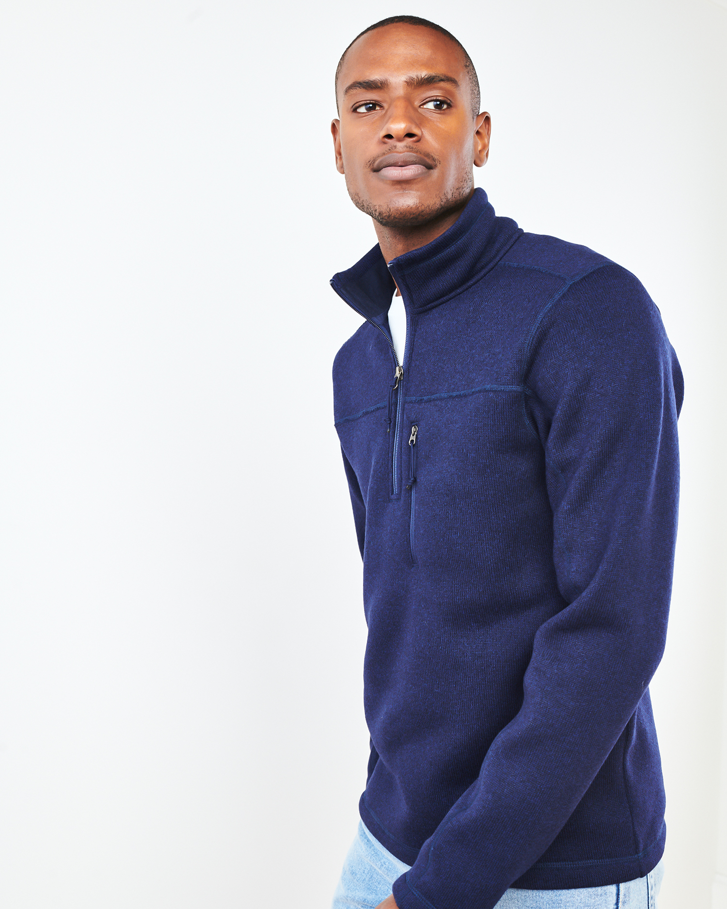 Men's Recycled Sweater Fleece Pullover Jacket in Navy