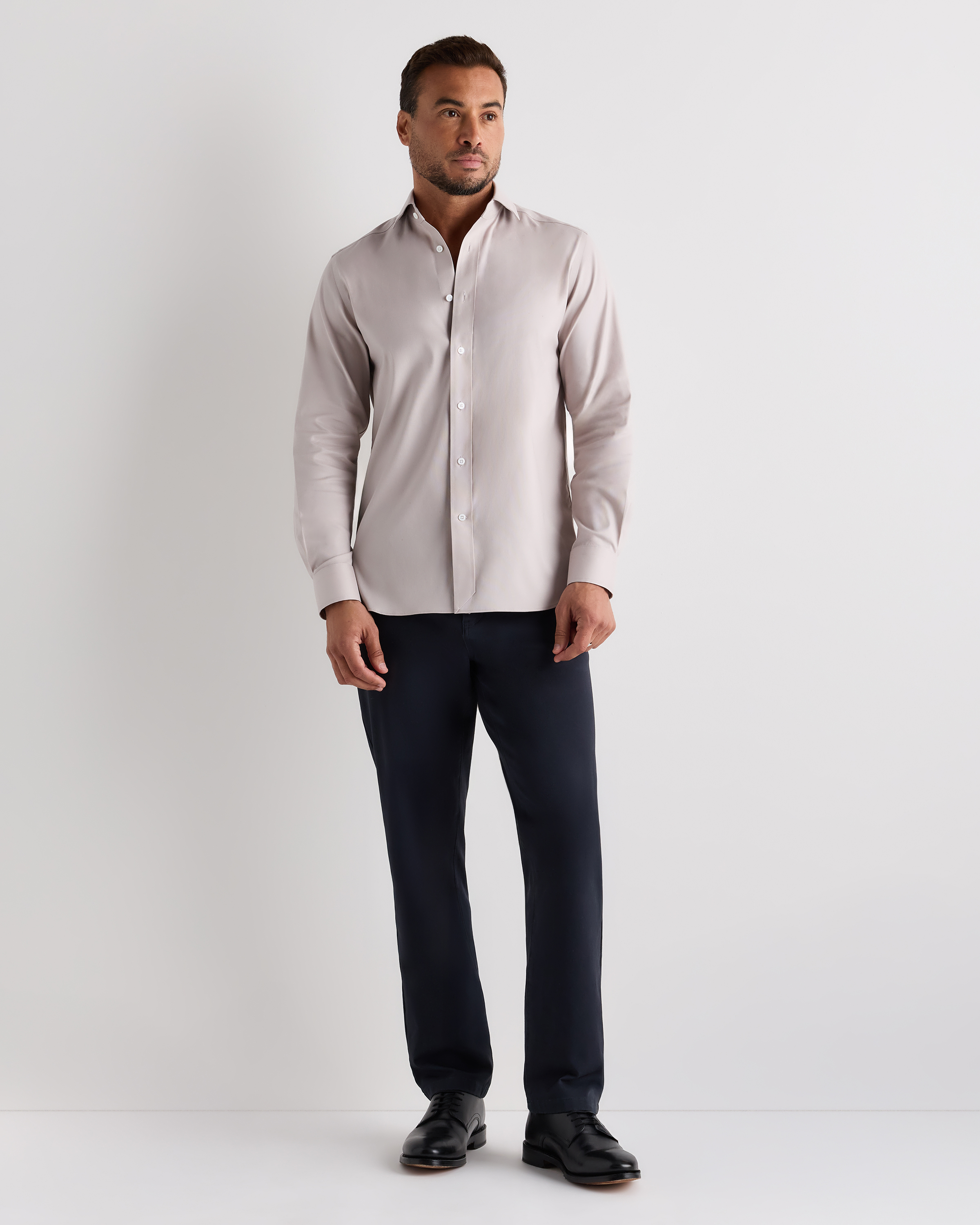 white and grey dress shirt Men's Grey & White Gingham Dress Shirt (Light Grey Check Long Sleeve) Extra Trim / 15.5 / m / 34-35