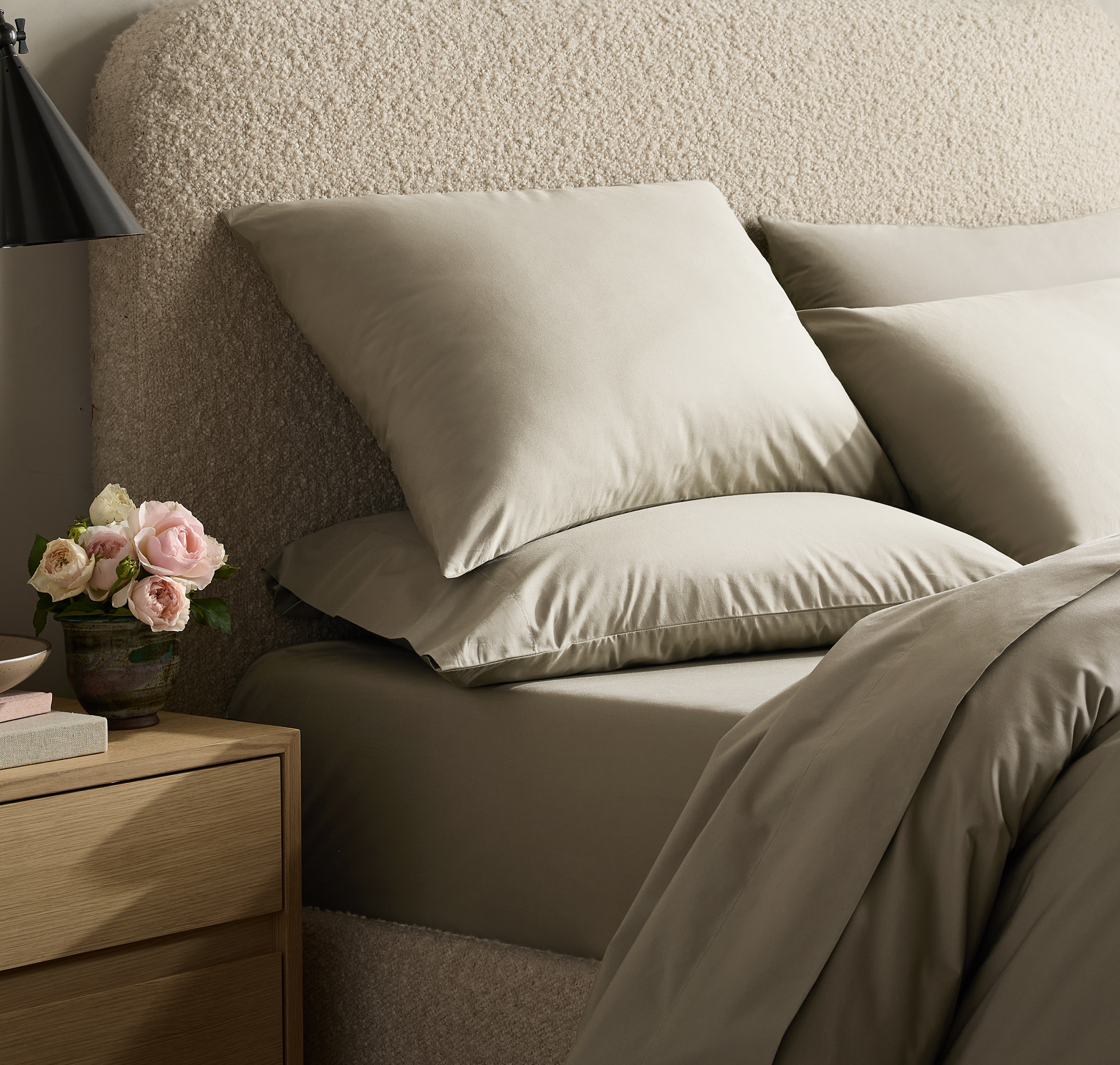 Container 2 banner — Every thread counts. Giza Sateen Deluxe Bedding Bundle in Sand, Sep 2026.