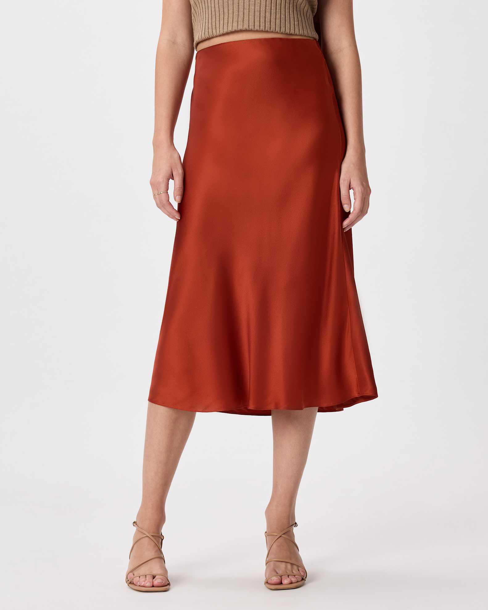 100% Washable Silk Skirt Quince in Paprika Red