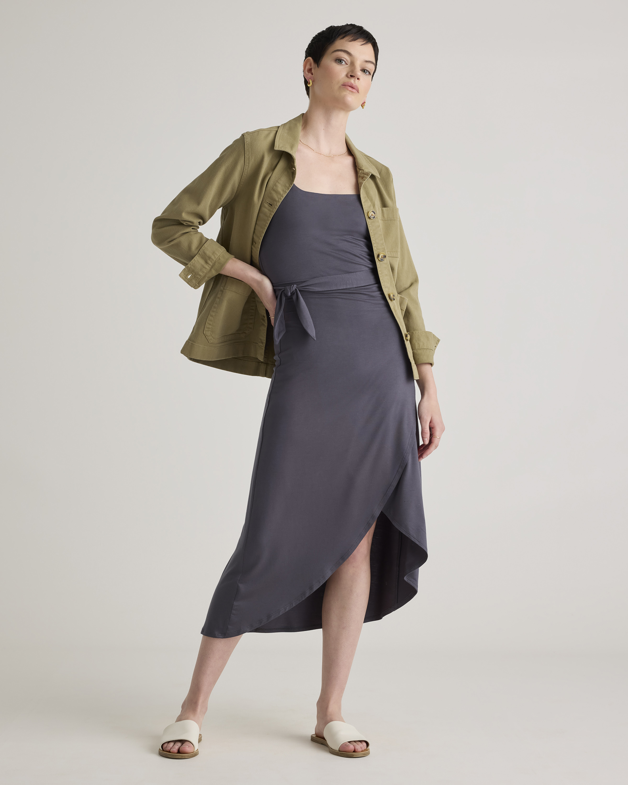 Tencel Jersey Side Tie Dress in Carbon Grey