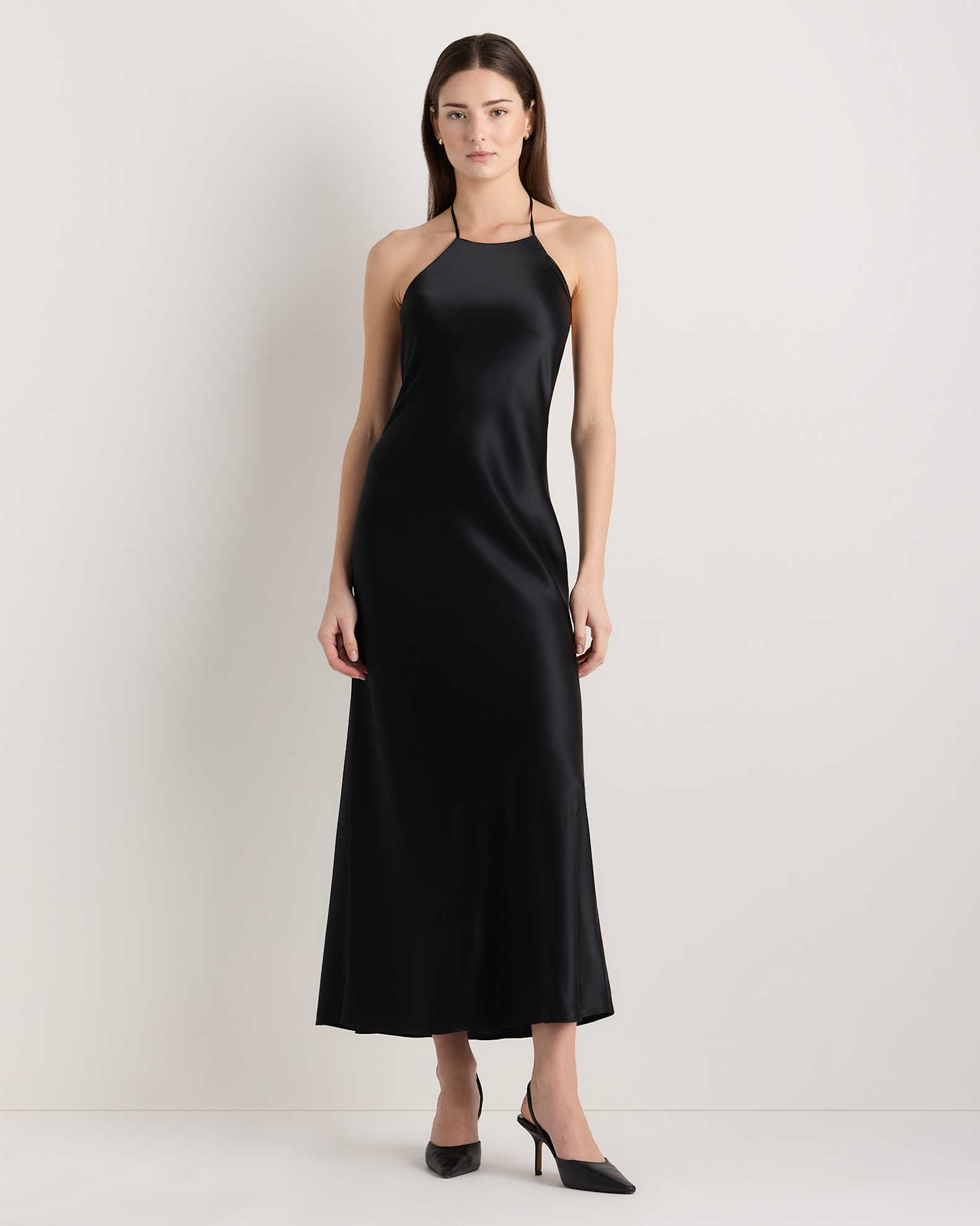 100% Washable Silk Halter Maxi Dress in True Black 100% Washable Silk Halter Maxi Dress in True Black