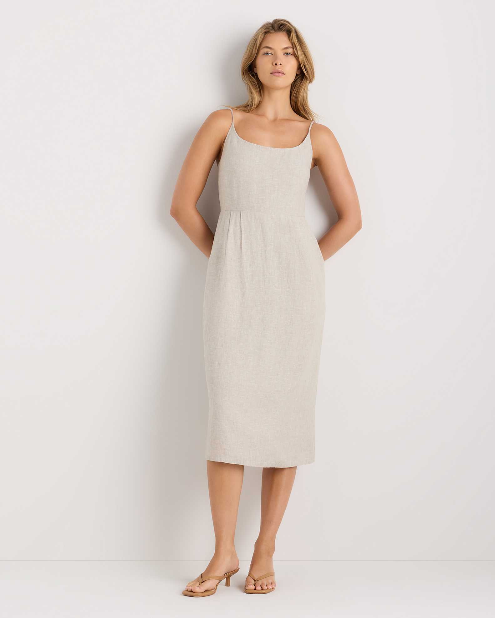 Women's 100% European Linen Scoop Neck Midi Dress in Flax, Size Small by Quince Women's 100% European Linen Scoop Neck Midi Dress in Flax, Size Small by Quince