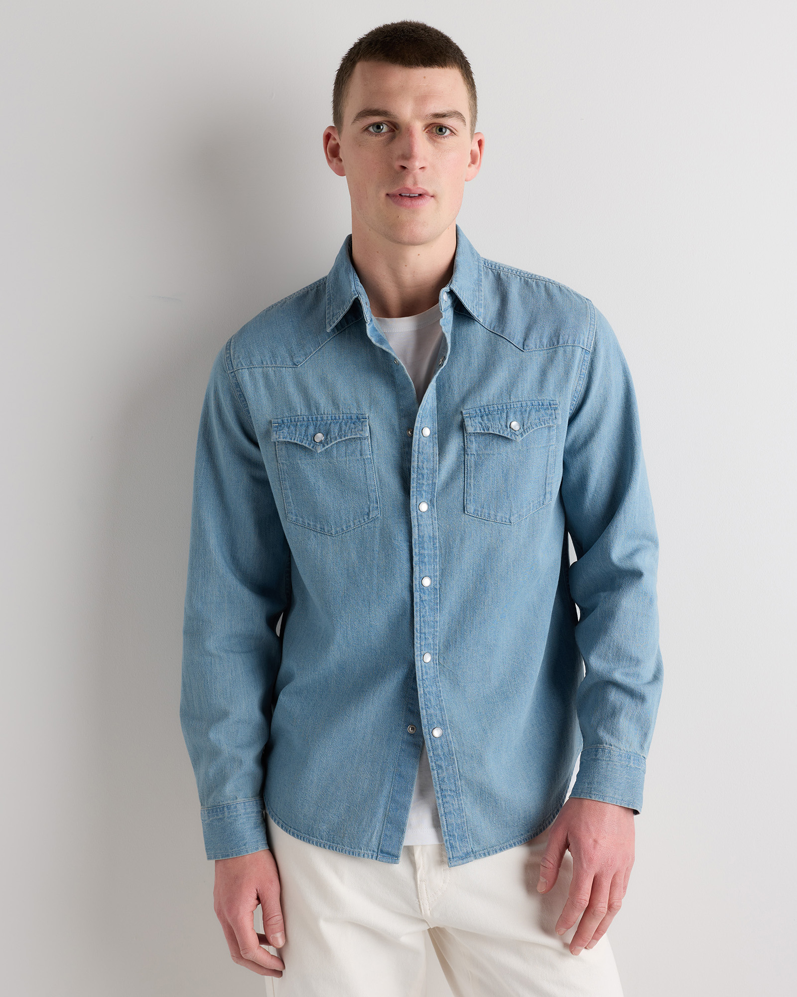 Medium Vintage Wash Pearl Snap Denim Western Shirt
