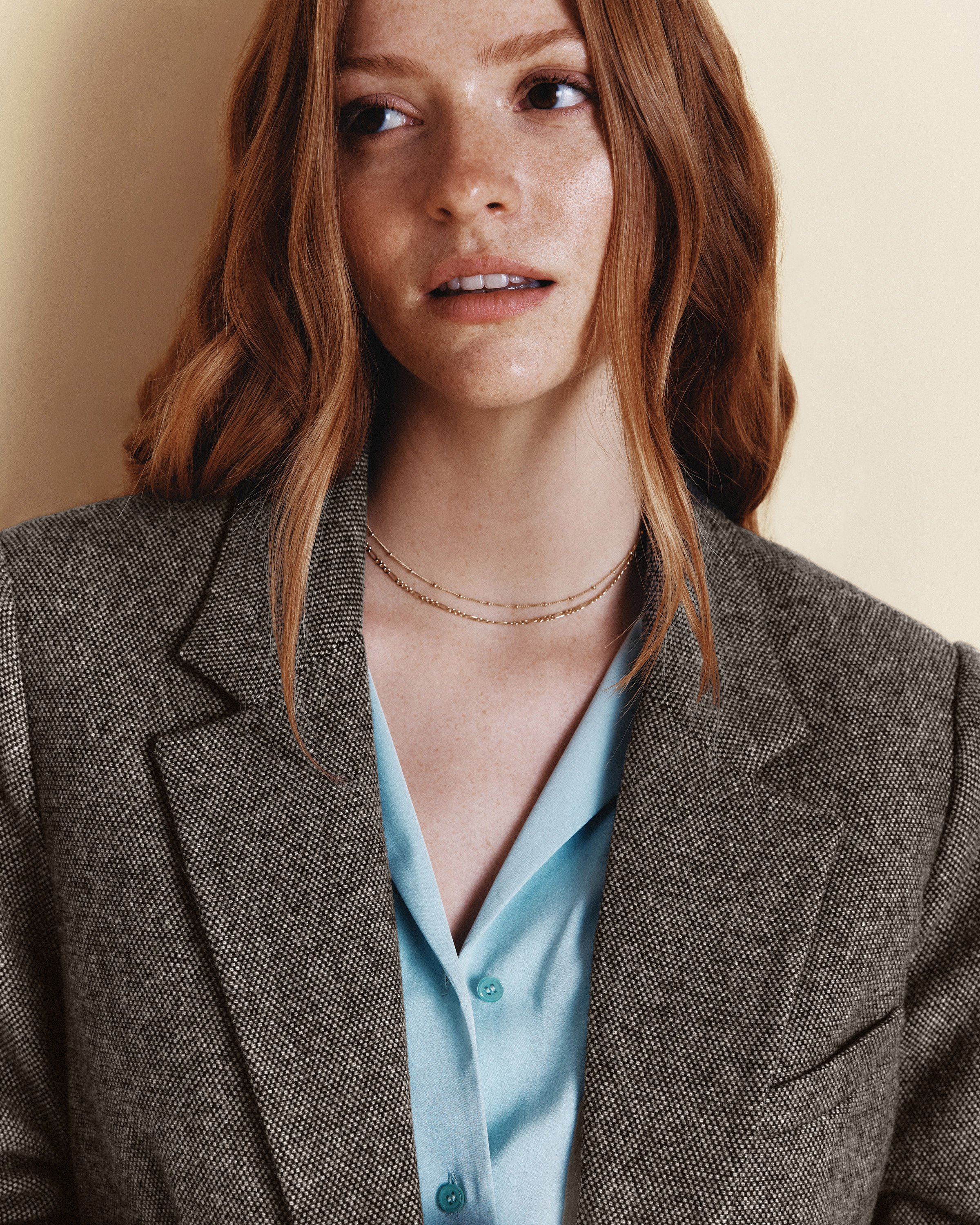 Italian Wool Oversized Blazer in Textured Brown