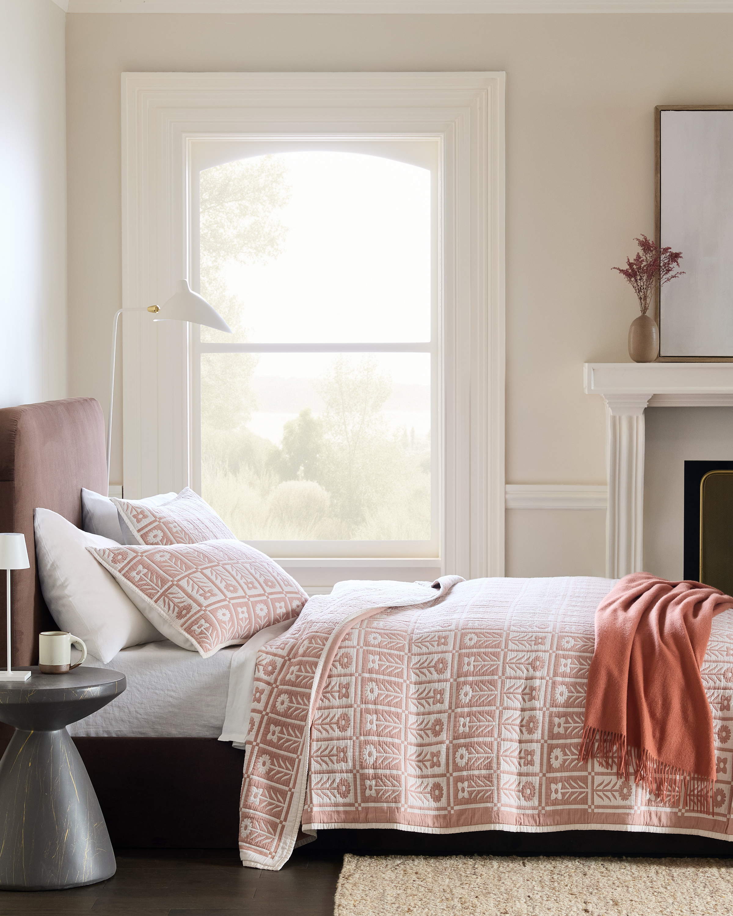 Rose Organic Cotton Jacquard Floral Coverlet