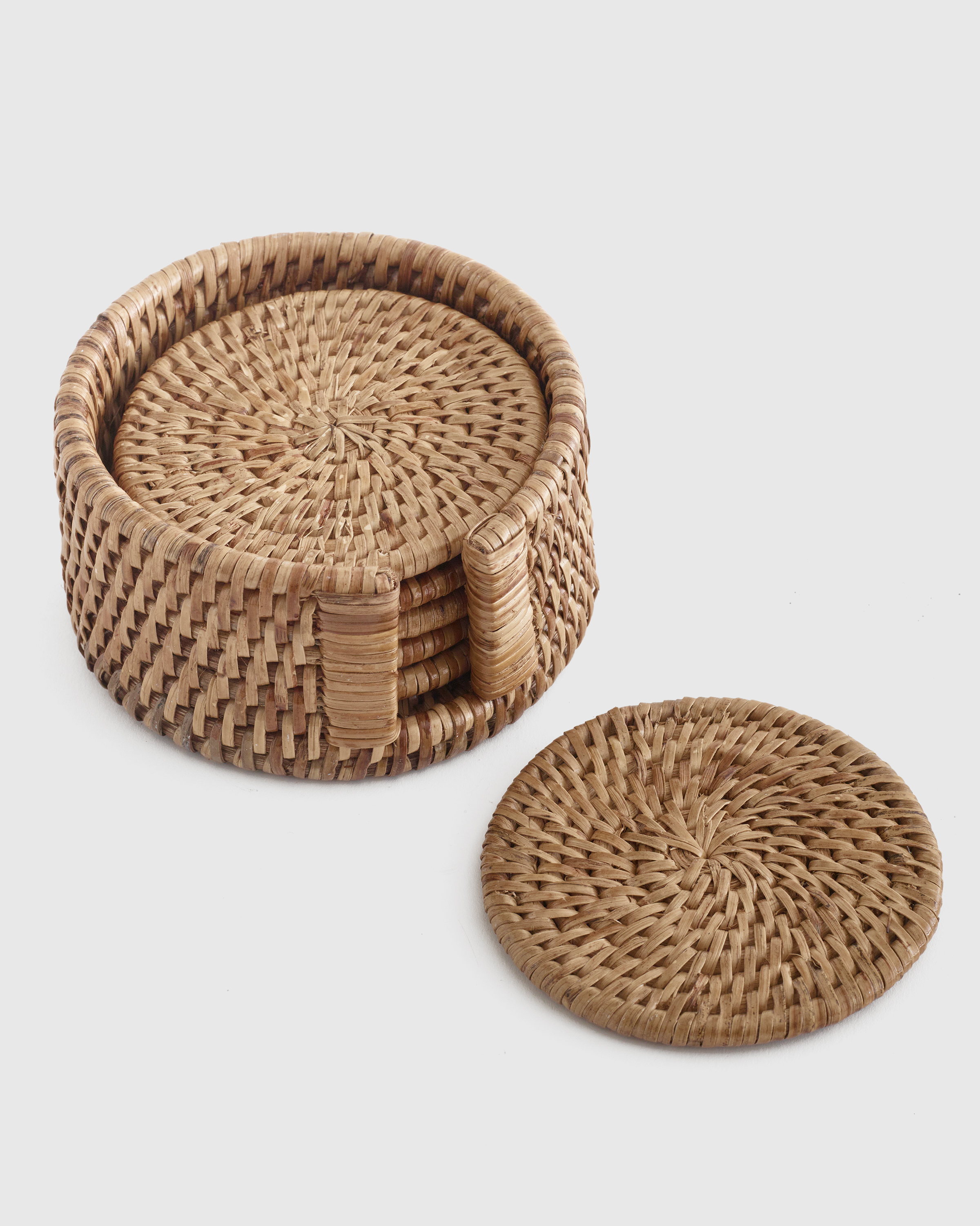 7 Piece Round Rattan Coaster Set - Thumbnail 3