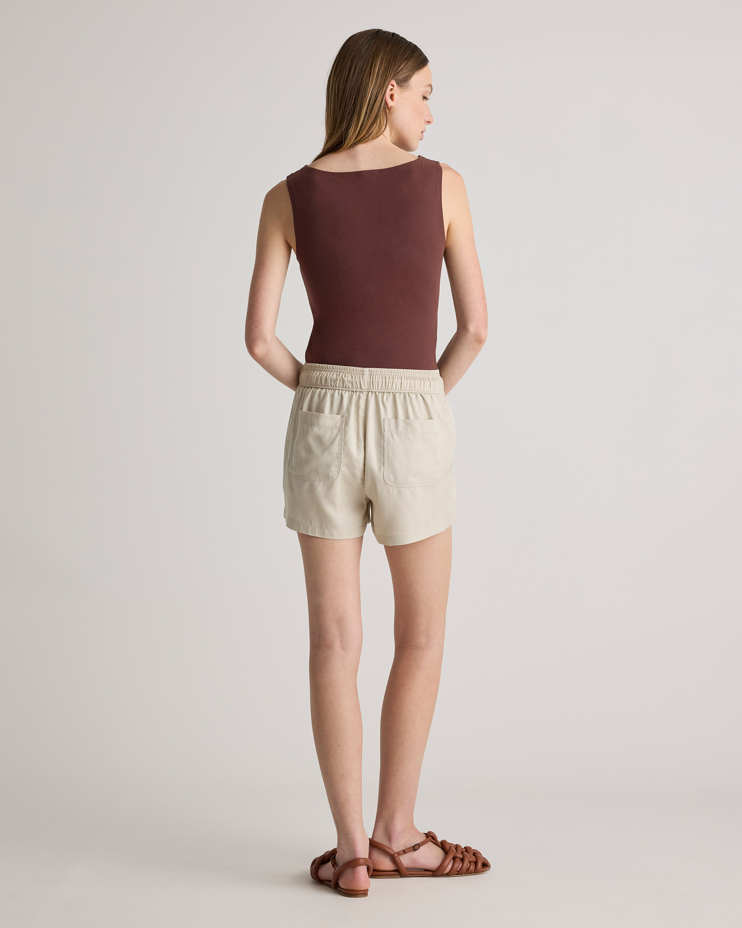 Stretch Cotton Jersey Boat Neck Tank in Cocoa