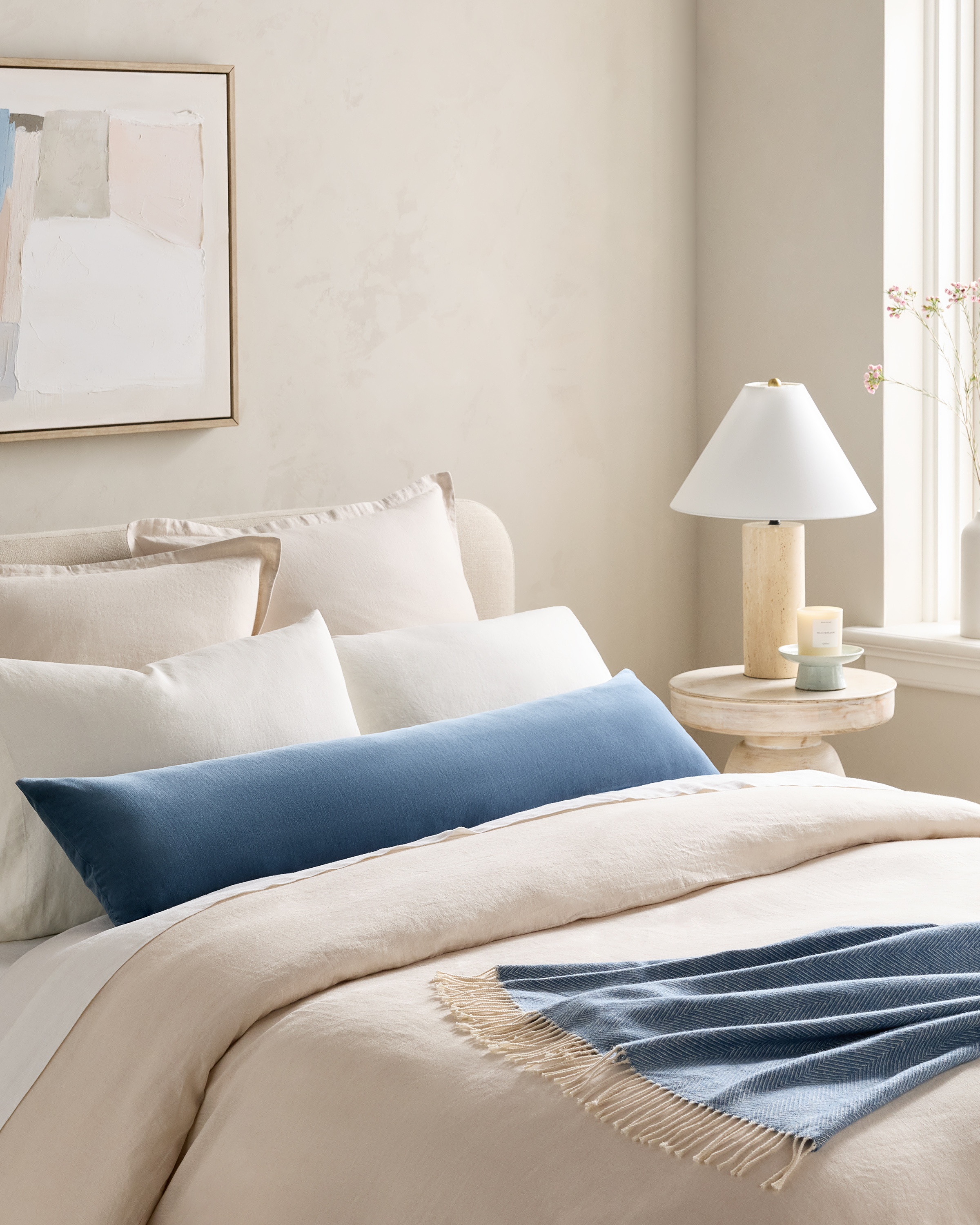 Glacier Blue Cotton Velvet Oversized Lumbar Pillow Cover