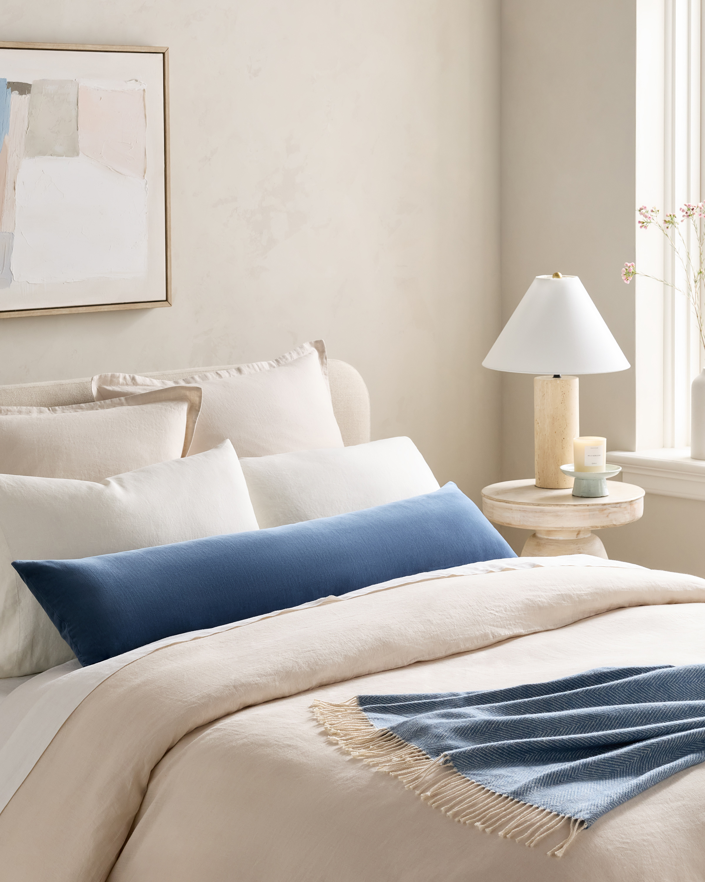 Glacier Blue Cotton Velvet Oversized Lumbar Pillow Cover