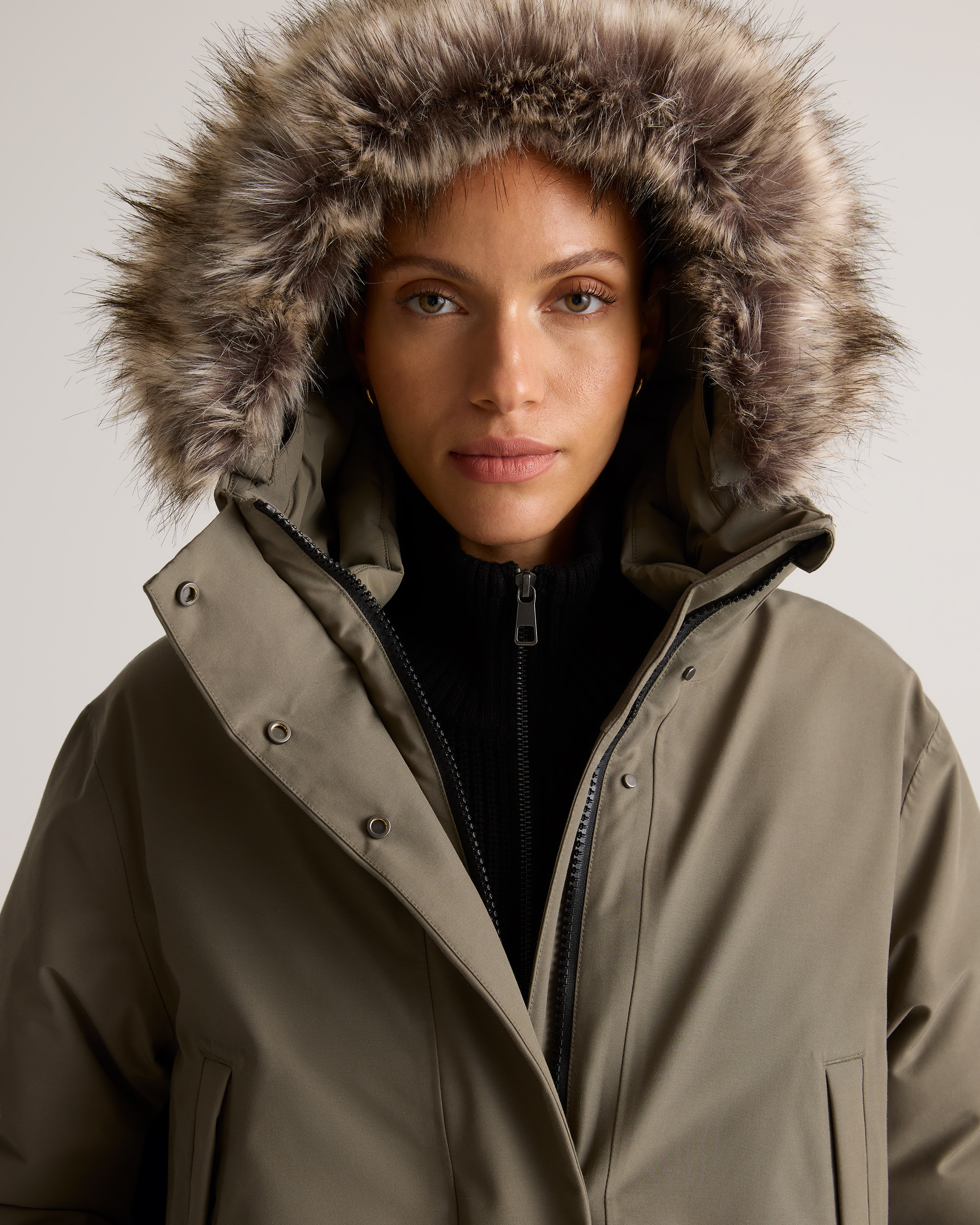 Responsible Down Hooded Long Parka in Faded Cargo