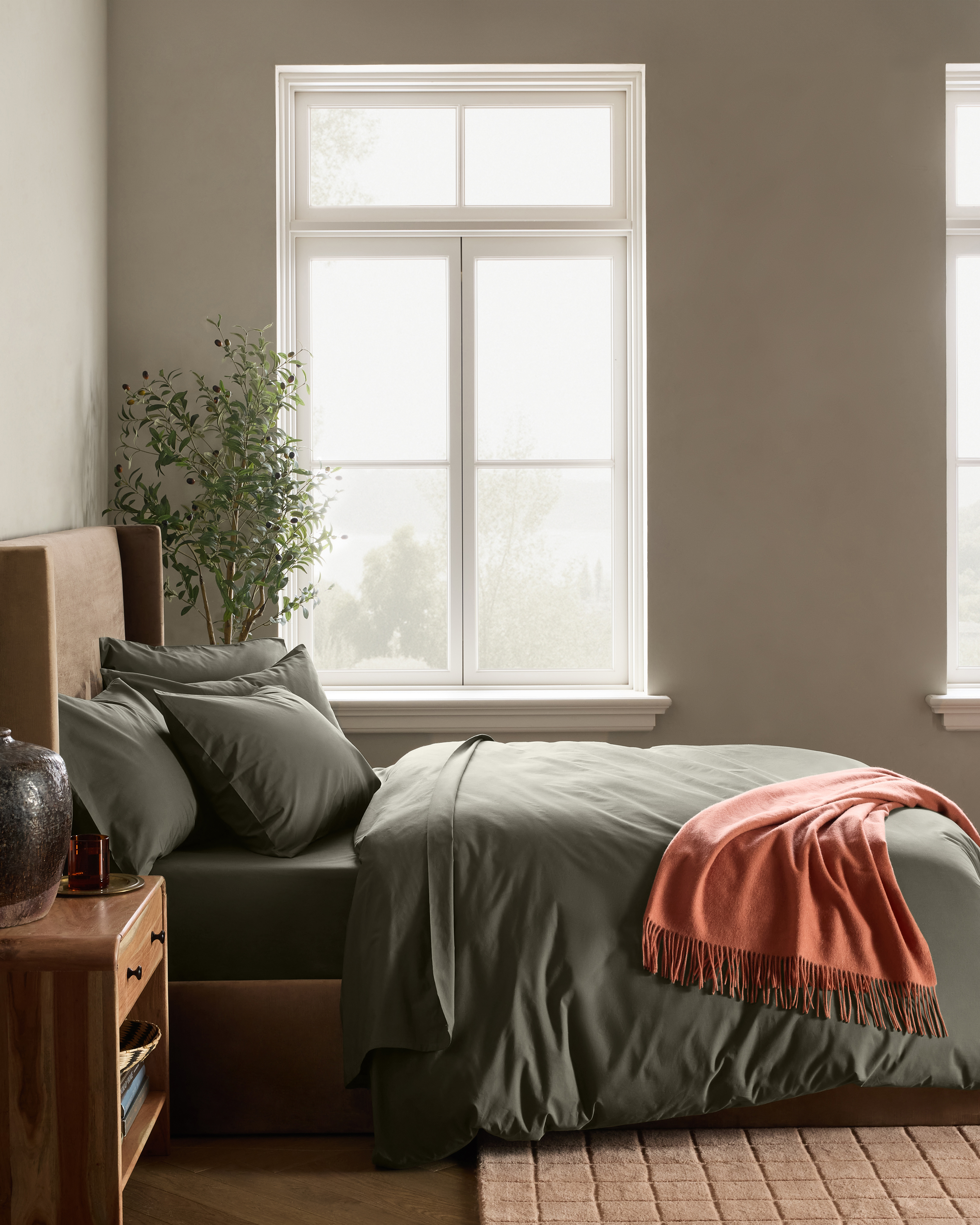Dusty Olive Organic Crisp Percale Duvet Cover