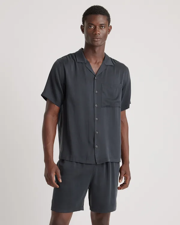 100% Washable Silk Button Down Short Set