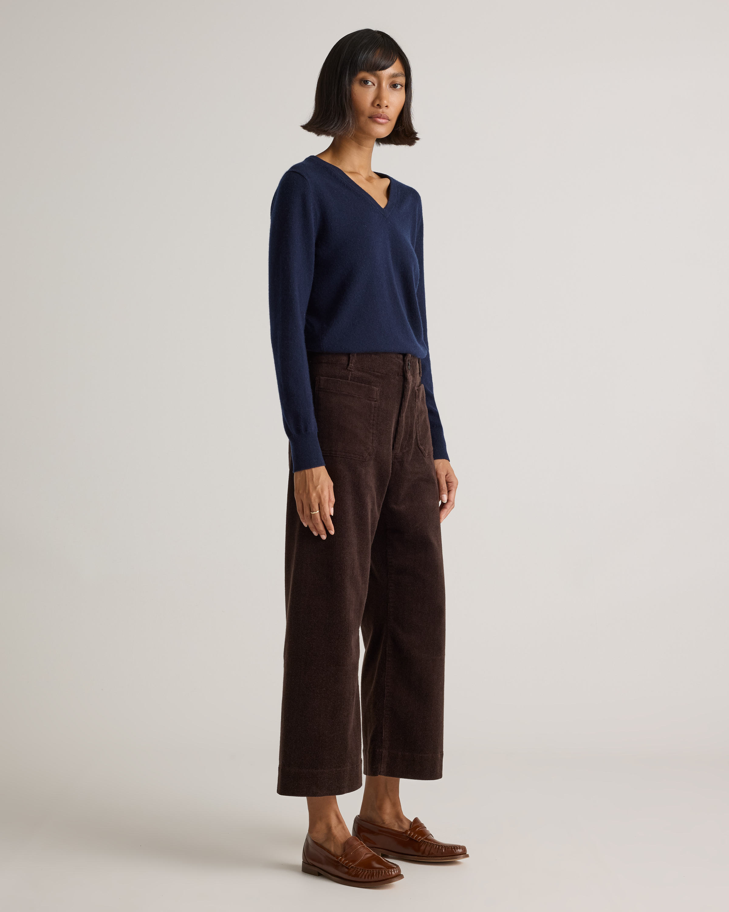 Organic Stretch Corduroy Cropped Wide Leg Pants in Espresso