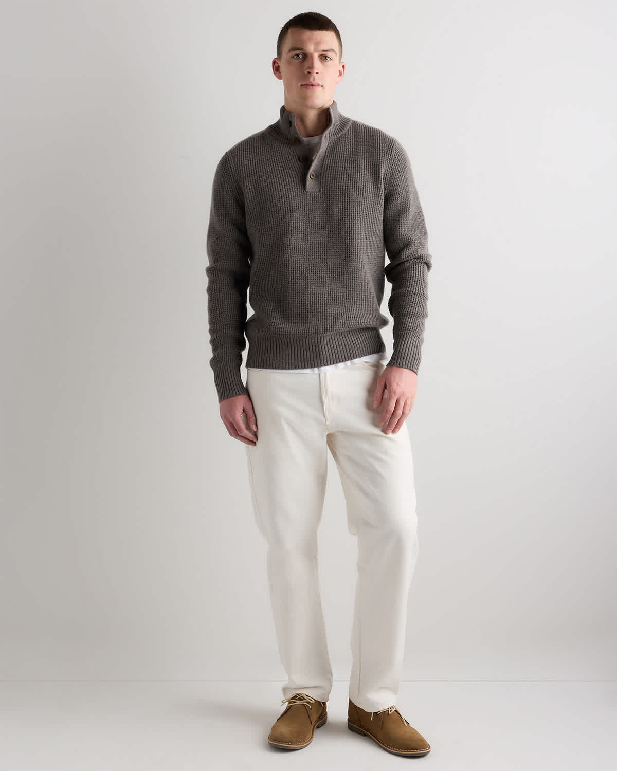 Mongolian Cashmere Waffle Quarter Button Sweater Mongolian Cashmere Waffle Quarter Button Sweater