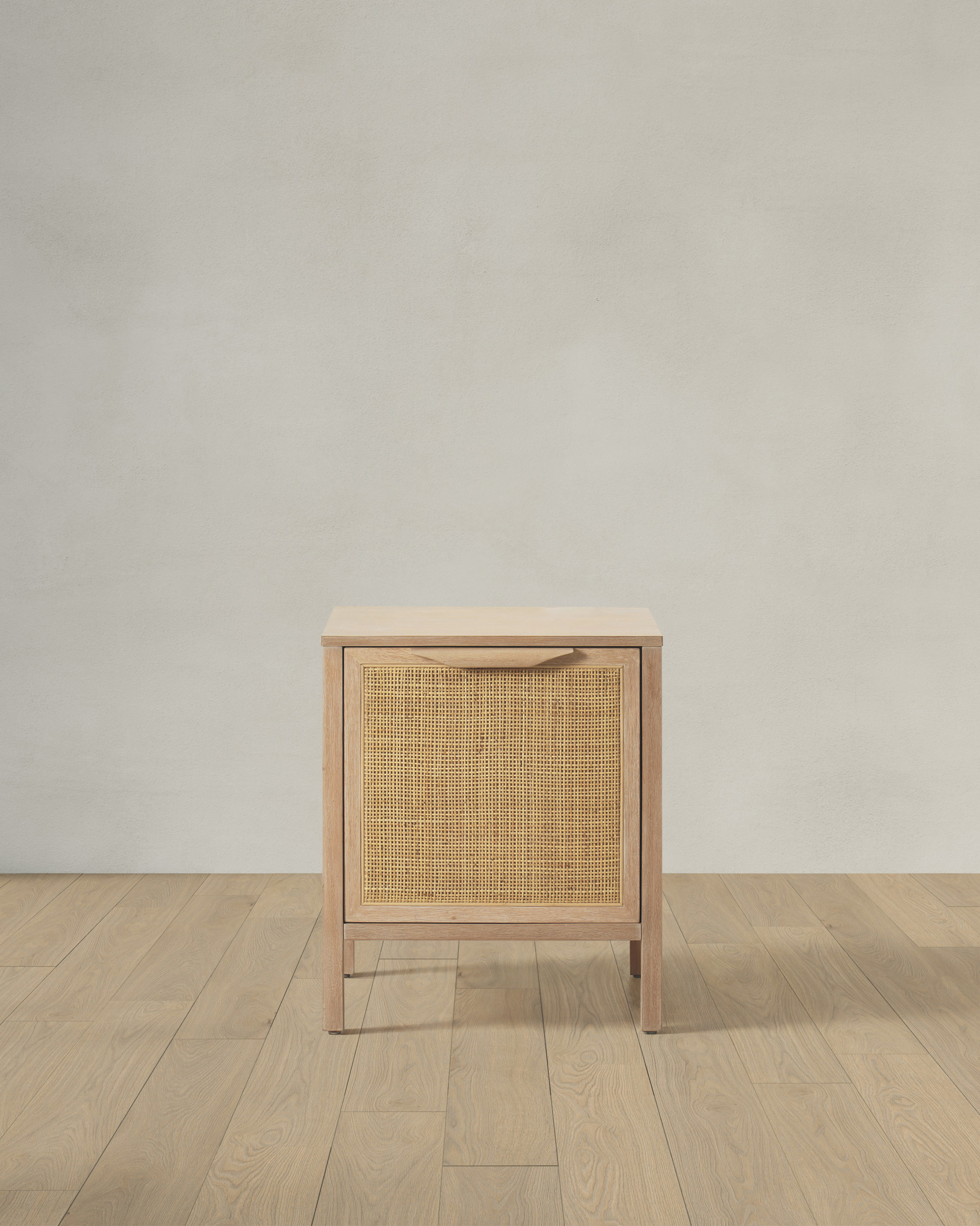 Natural Solid Wood and Natural Rattan 1-Door Nightstand