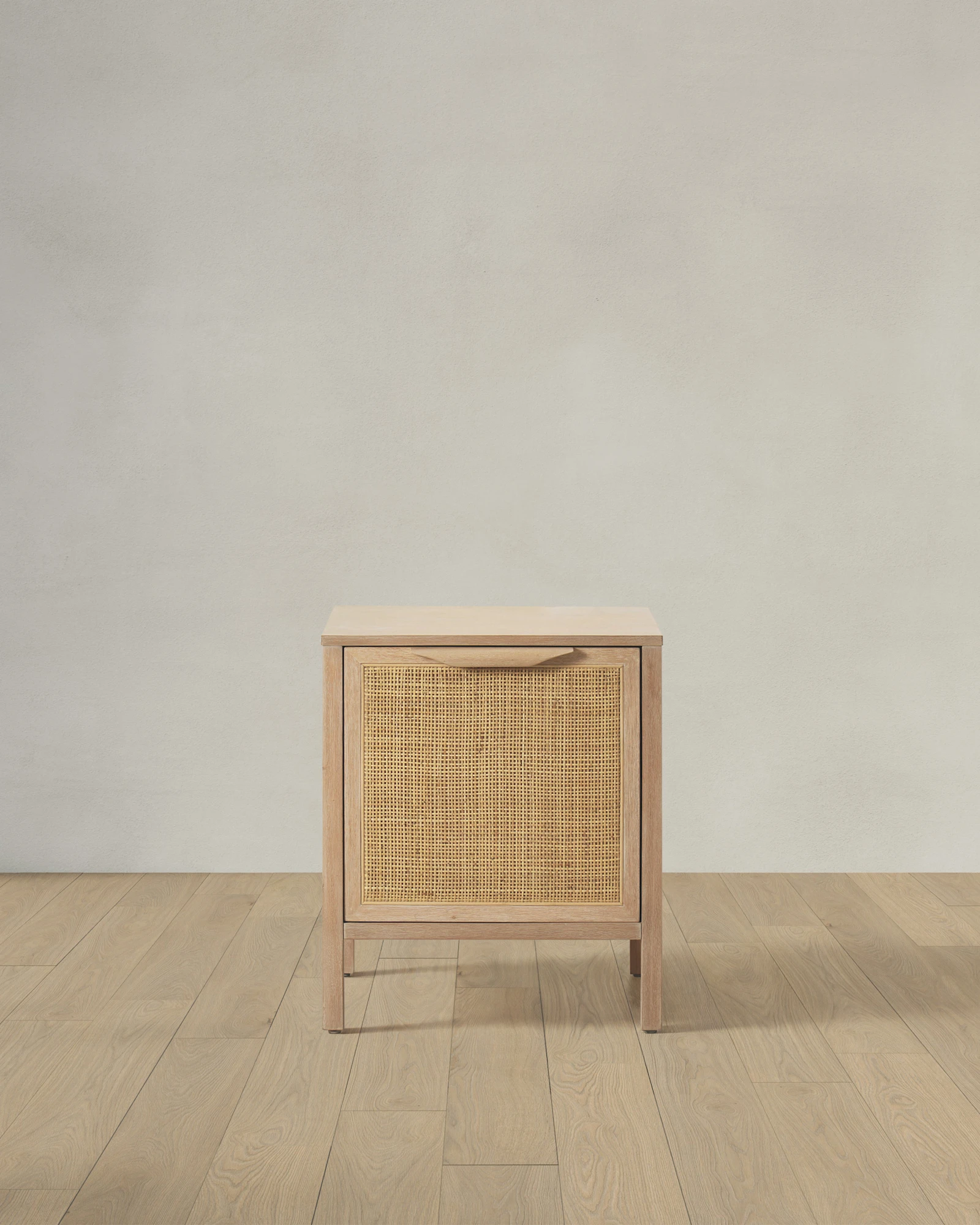 Solid Wood and Natural Rattan 1-Door Nightstand