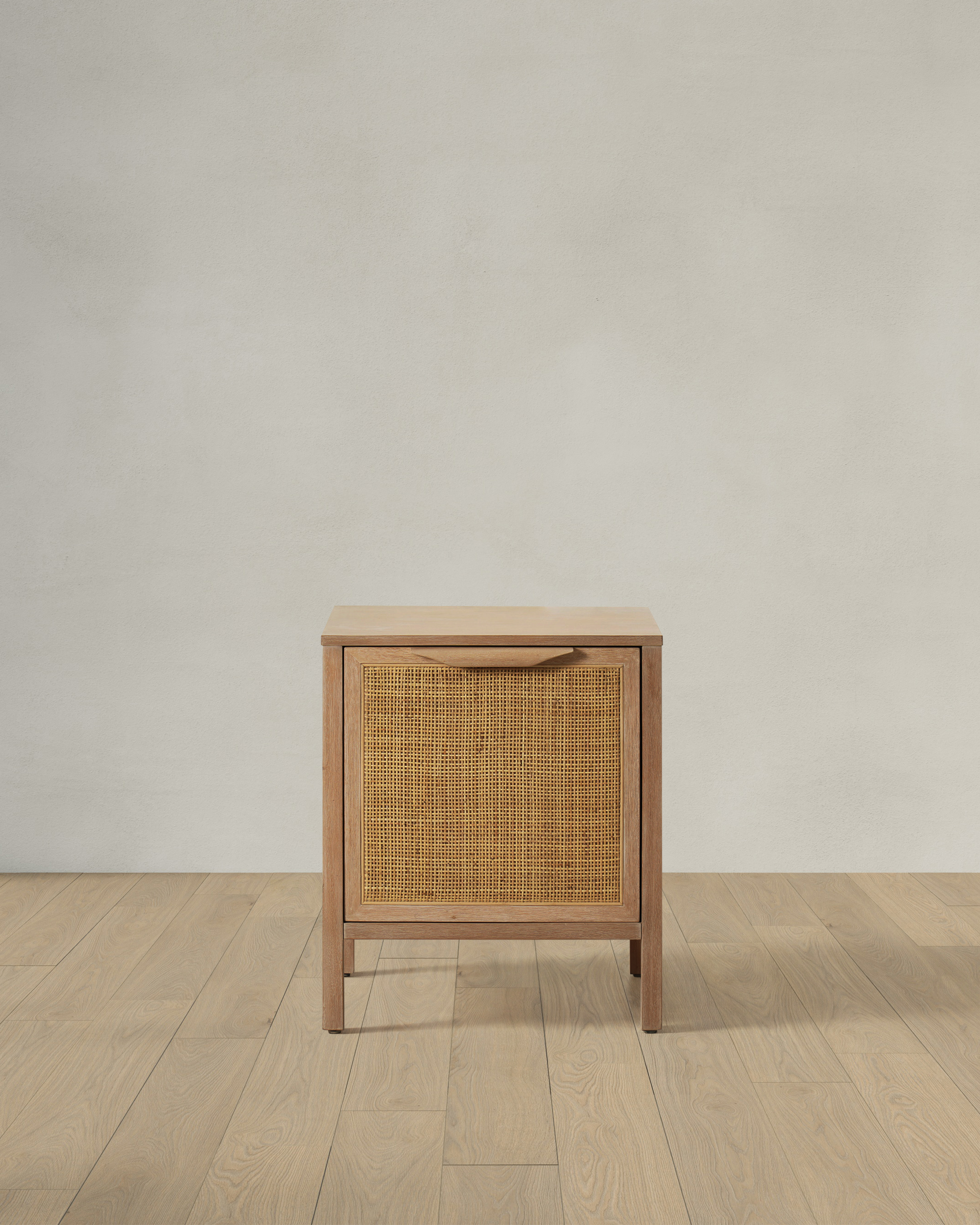 Natural Solid Wood and Natural Rattan 1-Door Nightstand