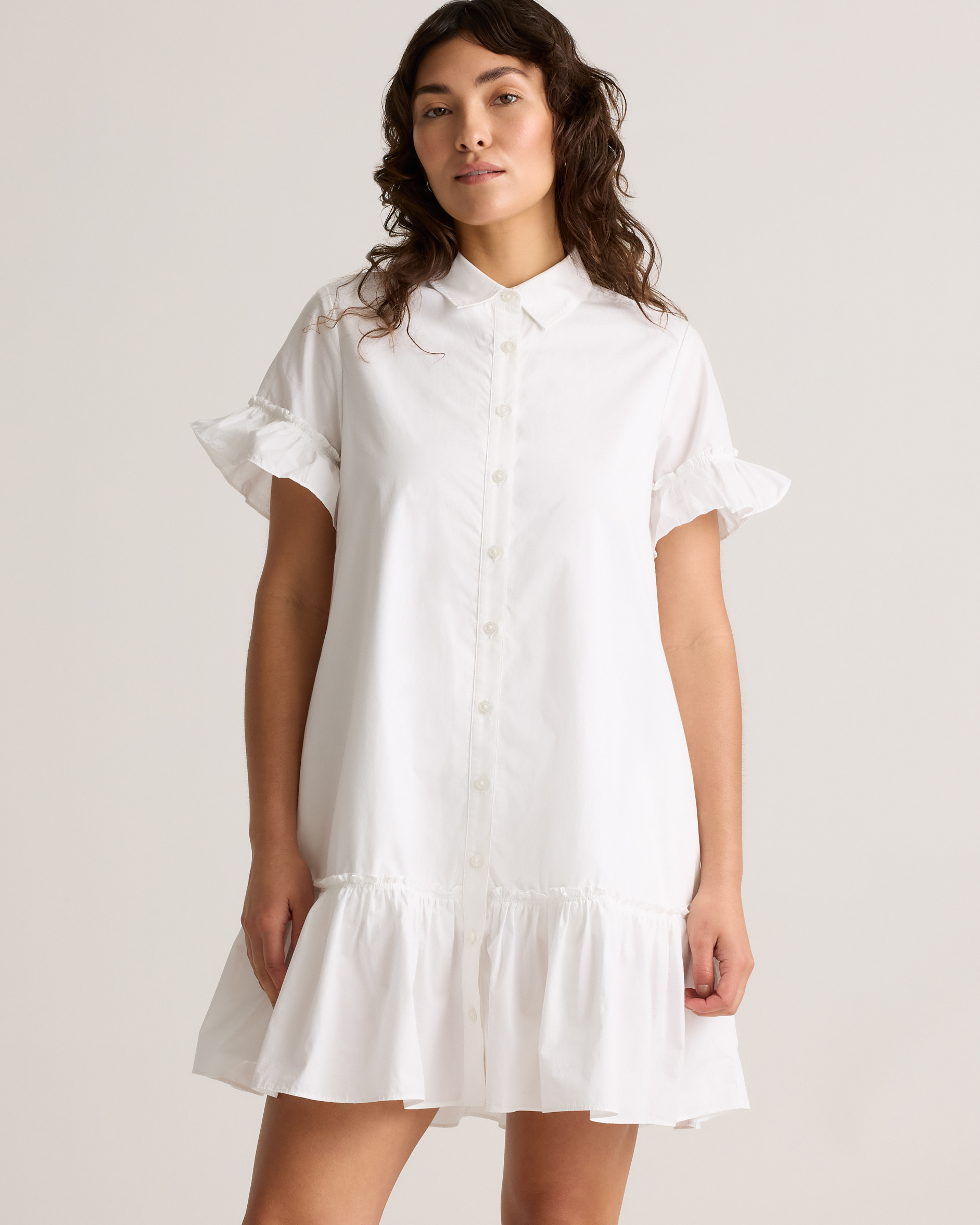 white christmas dresses White 100% Cotton Button-Down Midi Shirt Dress 42