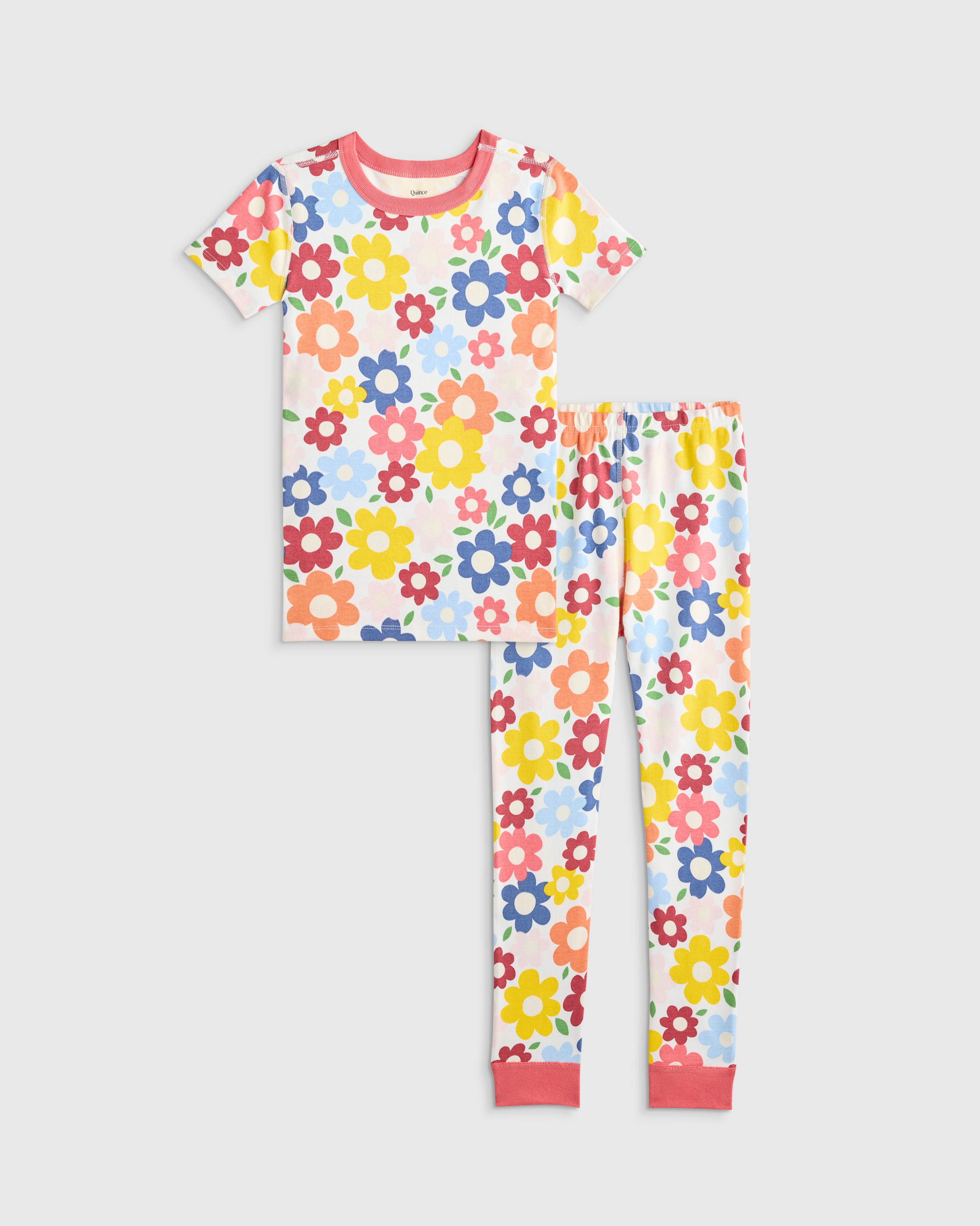 Pop Floral 100% Organic Cotton Short Sleeve and Pant Pajama Set 