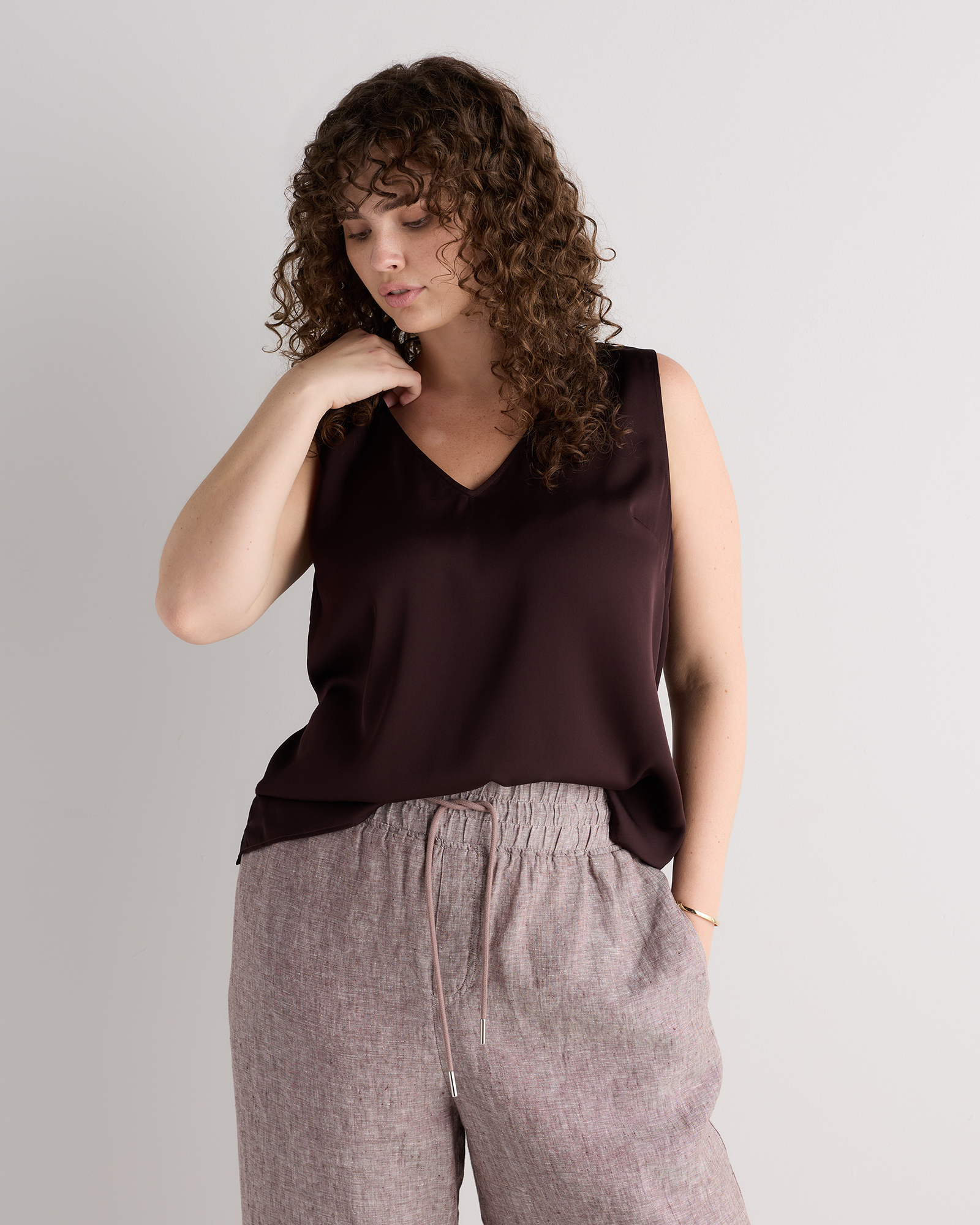 Chocolate Plum Brown Washable Stretch Silk Tank