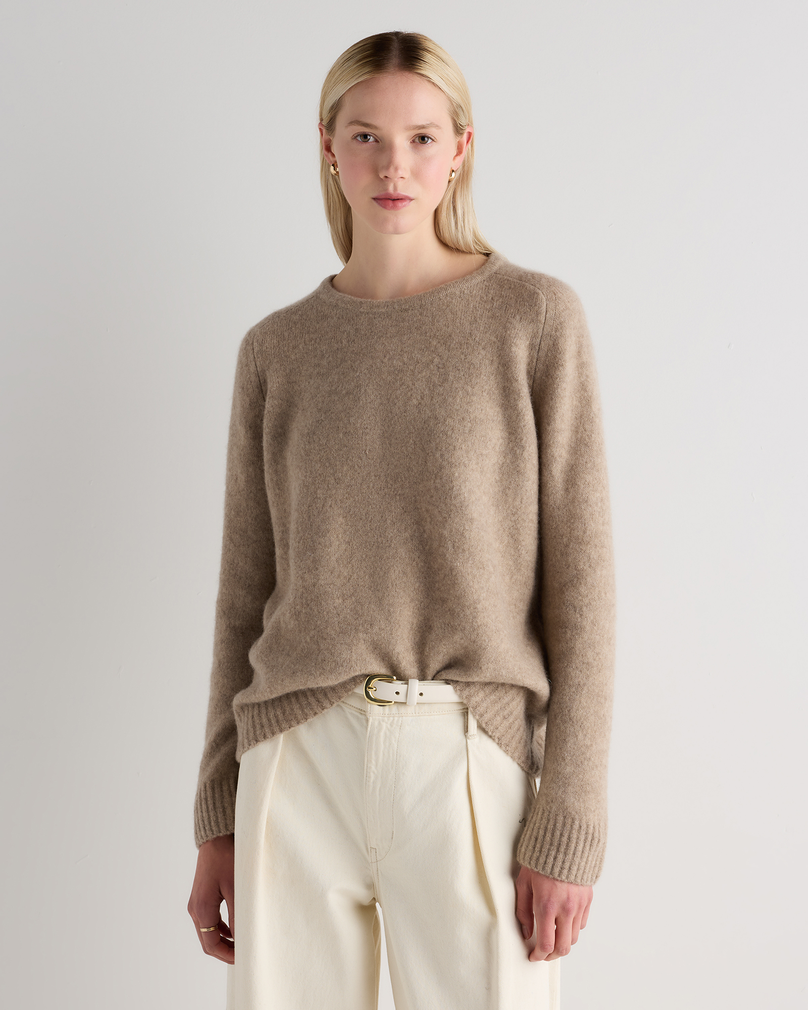 Doe Brown Cashmere Silk Boucle Relaxed Crewneck