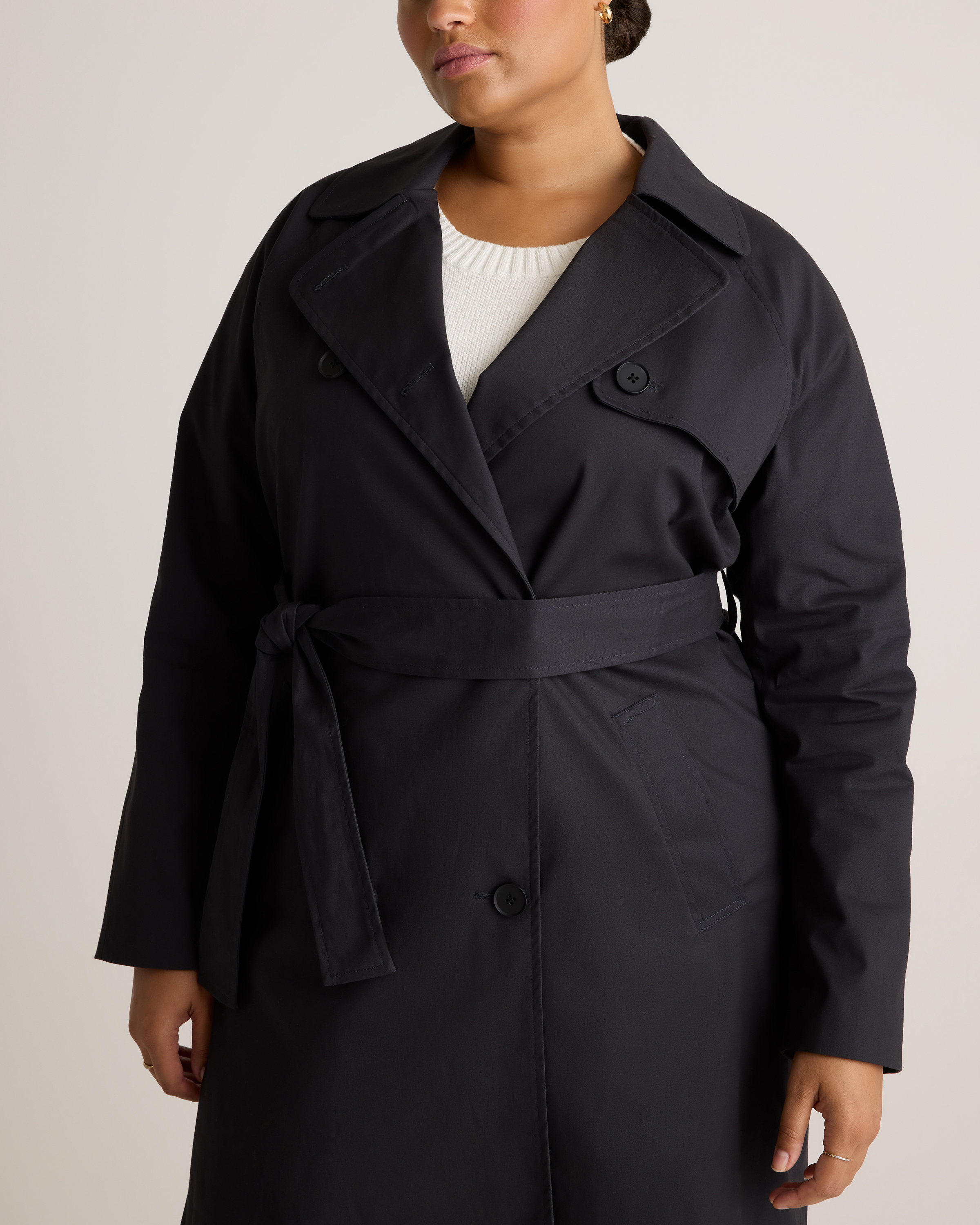 Women's Comfort Stretch Trench Coat in Midnight Black