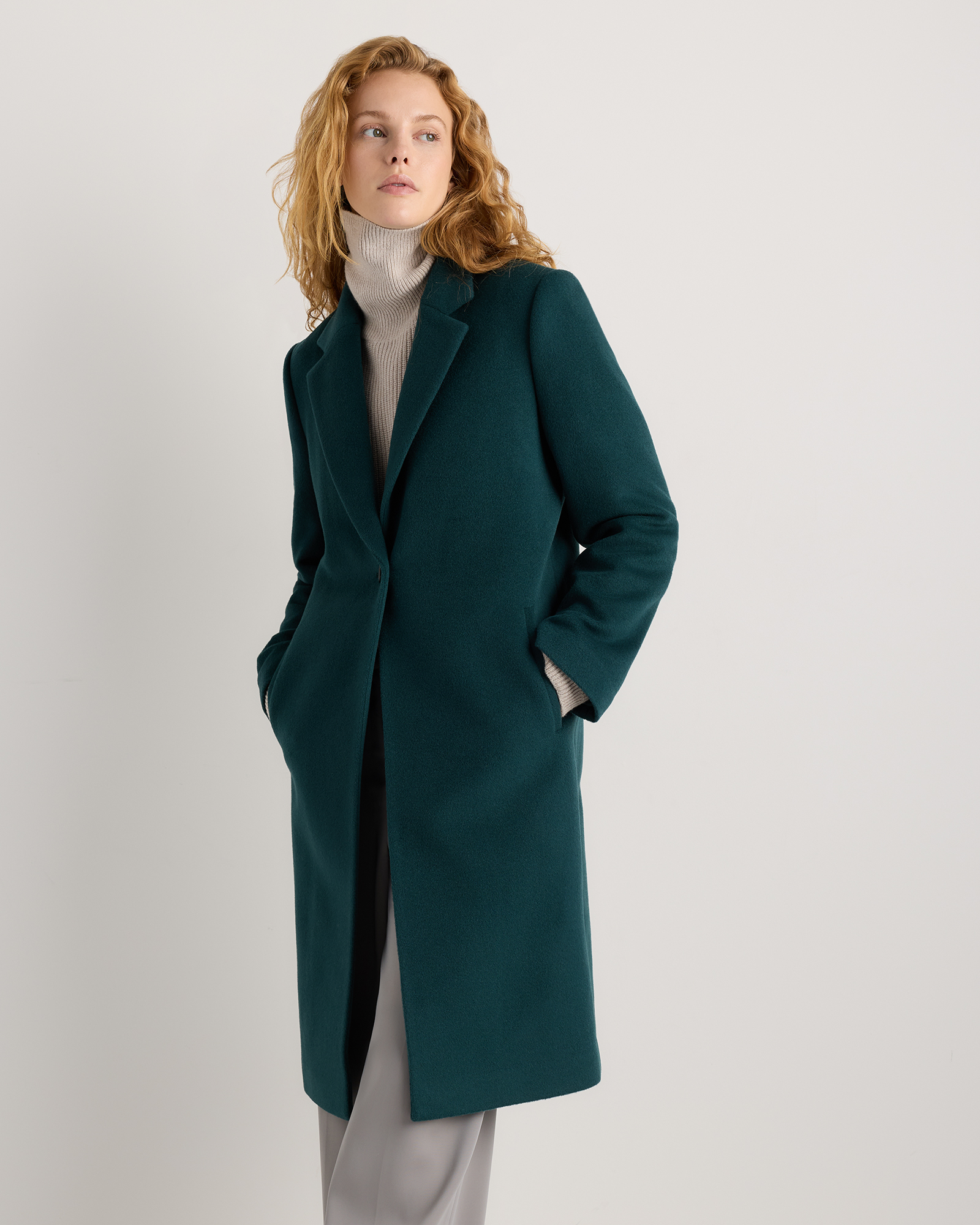 ジャケット・アウター Cashmere Double Breasted Coat 38 Wool Cashmere Classic Single-Breasted Coat in Nocturnal Green